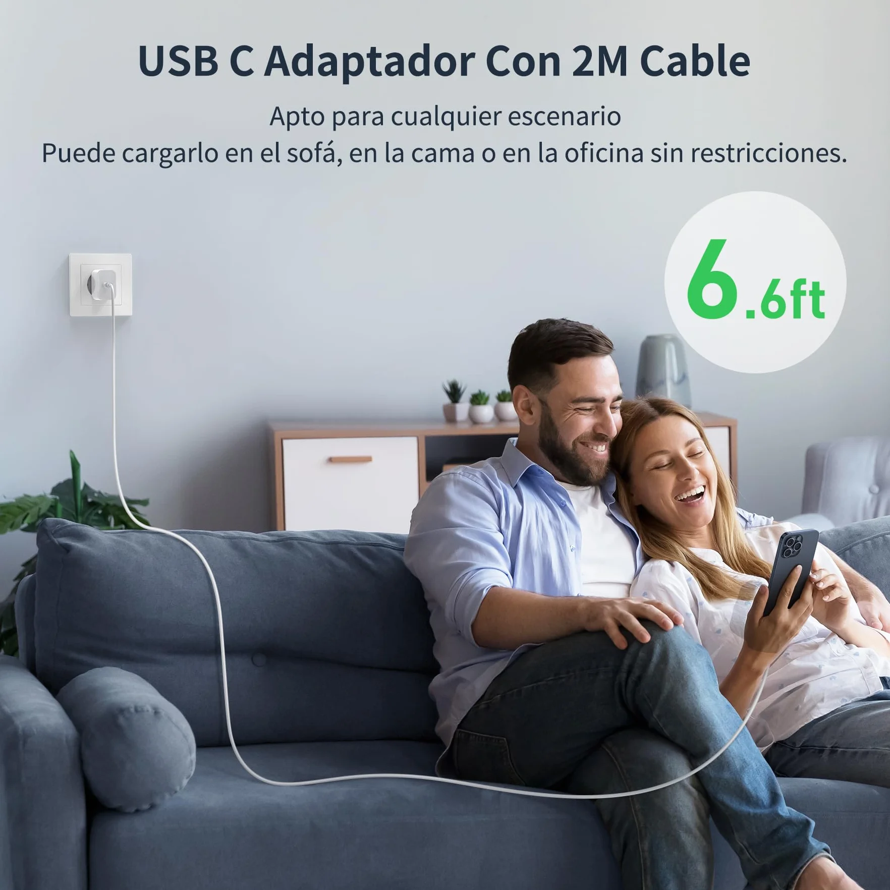 Cargador Carga Rápida USB C 30W para iPhone 14/13/12/11/SE/X/XS/XR/8/7, iPad, AirPods, Cable 2M