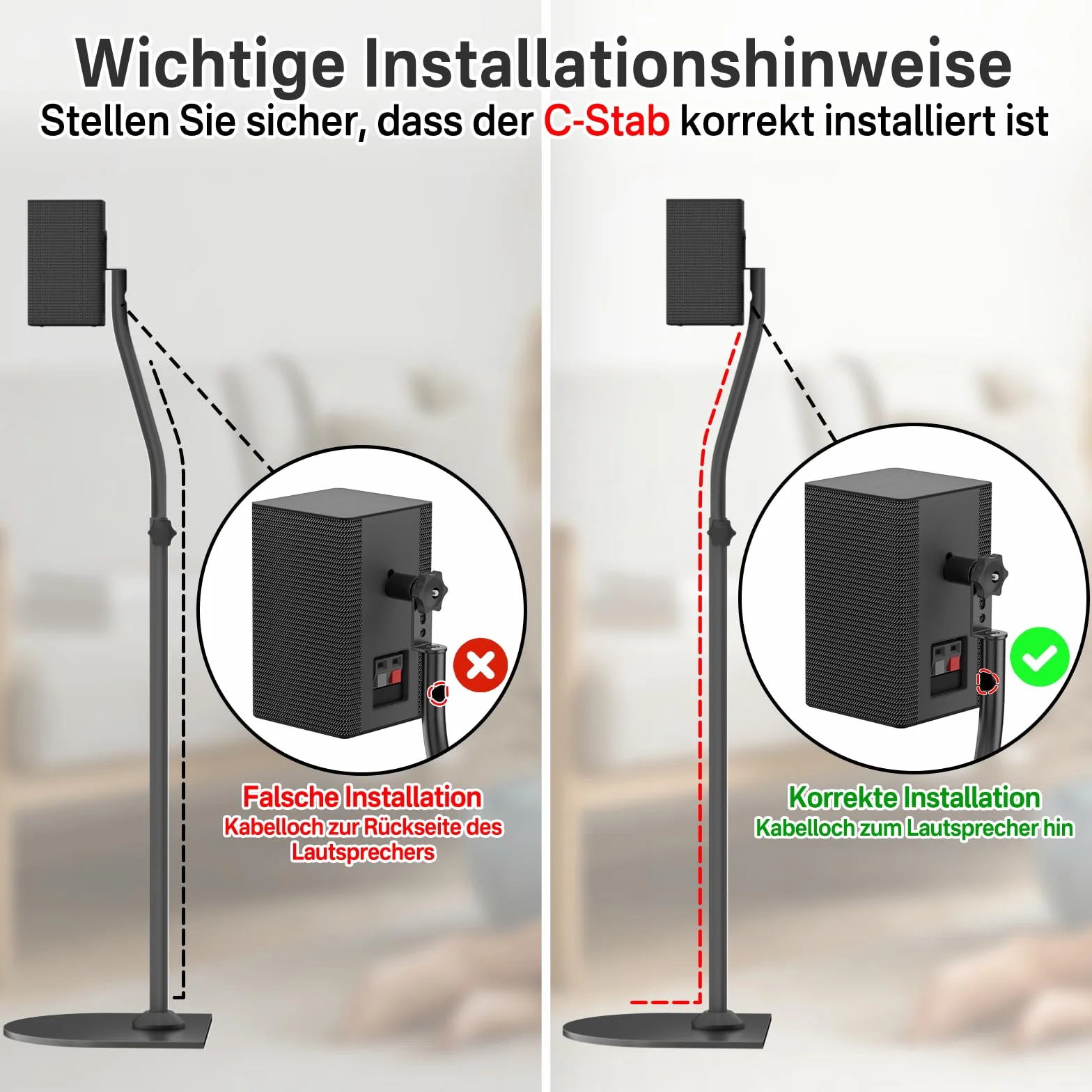 Pareja de Soportes de Altavoz Universal, Regulables en Altura de 84 a 106 cm, con Soporte de Pared para Samsung, Vizio, Bose, LG, Roku, Altavoces Traseros y Altavoces de Sonido Envolvente