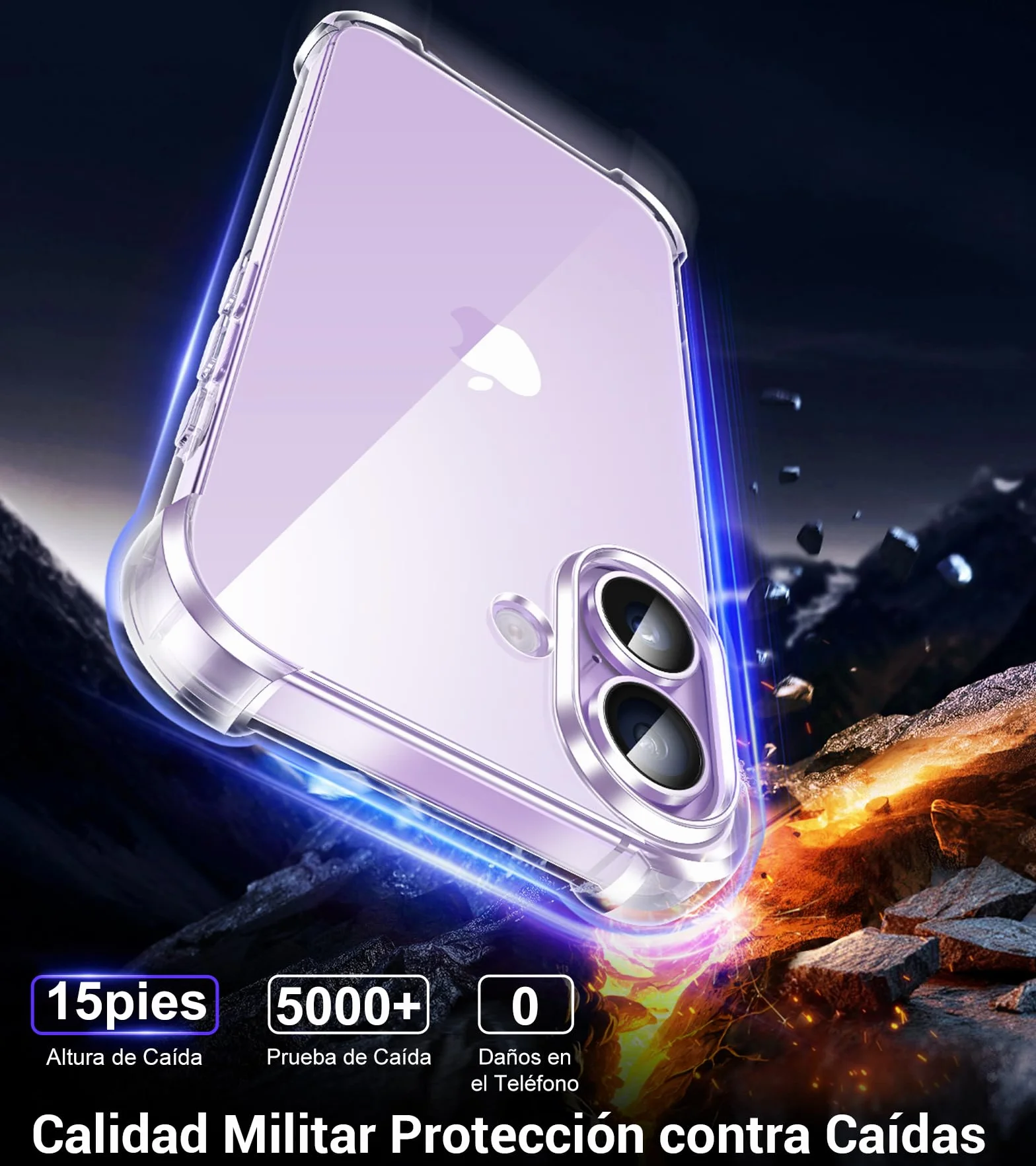 FLLAO 5 en 1 Funda para iPhone 17 con 2 Protector Pantalla y 2 Protector Lente Cámara, [Almohadilla de Aire integrada] Antigolpes Antiarañazos Phone Carcasa 6,3 Pulgadas, Transparente