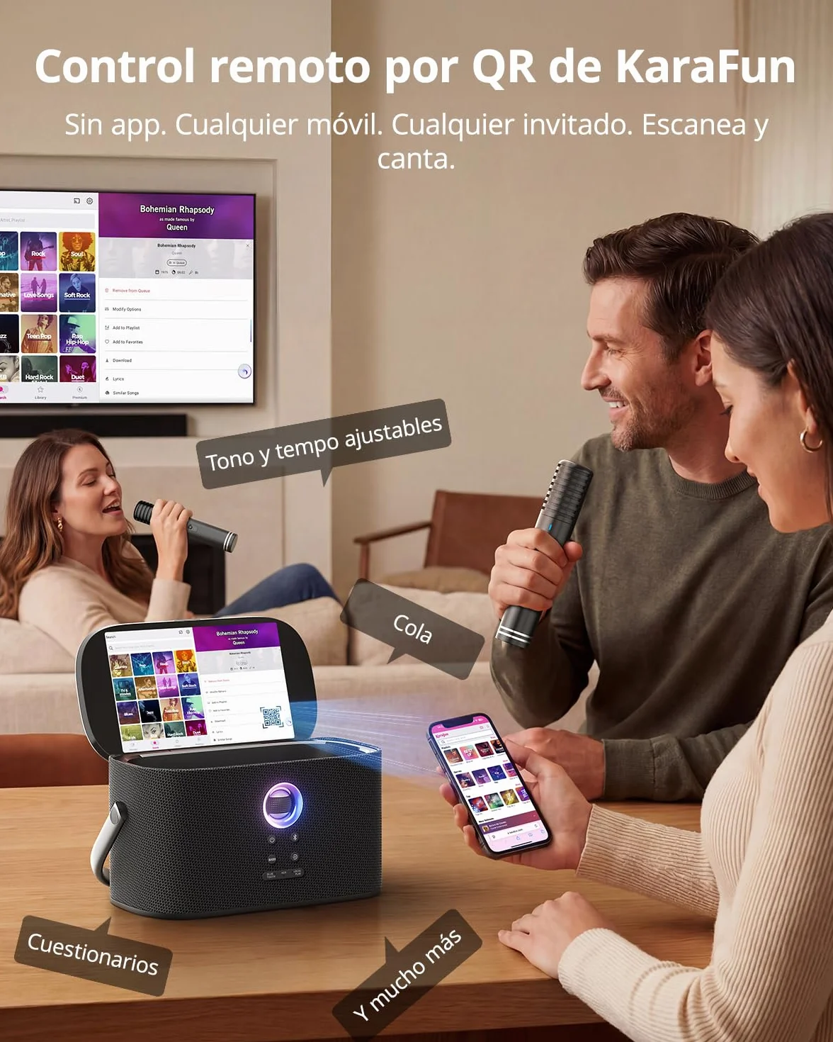 Máquina de Karaoke para Adultos, Pantalla Integrada con Letras, 2 Micrófonos Inalámbricos de Autocarga, Aplicación de Karaoke, Altavoz 140W, Conexión a TV para Fiestas en Casa y Exteriores (Shell S2)