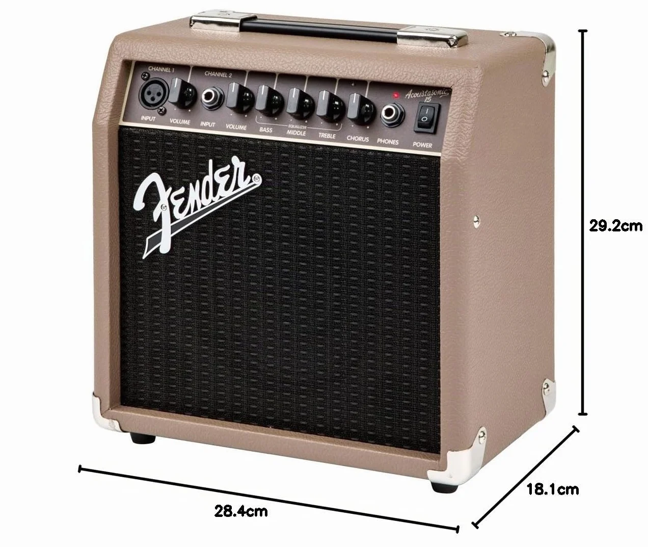 Fender Acoustasonic 15 - Amplificador de Guitarra Combinado, 15 W, Apto para Guitarra acústica, marrón, Incluye Doble Entrada (micrófono + Guitarra), para Cantante y Compositor