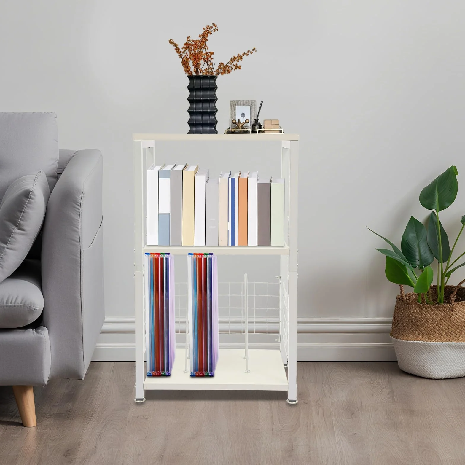 Soporte para discos de vinilo de 3 niveles, moderno con 4 almohadillas para los pies, soporte para tocadiscos con separadores extraíbles, capacidad de carga de 45,36 kg, para guardar