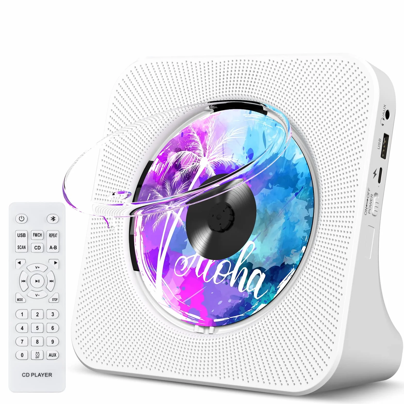 Gueray Reproductor de CD Portátil Bluetooth Montaje en Pared Altavoces HiFi Dobles Radio FM (Blanco)