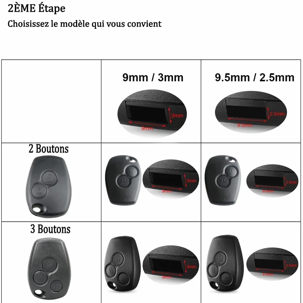 OGGIPRO Carcasa para llave con 2 botones, sin llave mecánica, compatible con Renault Dacia Logan, Sandero, Duster, Lodgy | Carcasa para llave de coche con control remoto