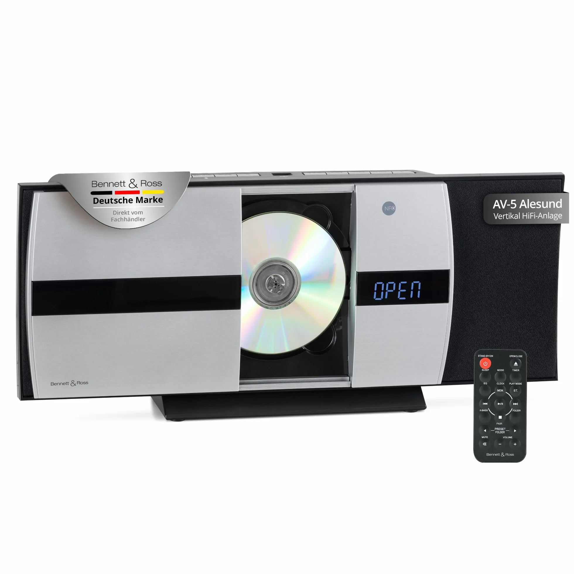 Bennett & Ross Ålesund Sistema estéreo Vertical Microsistema HiFi con Reproductor CD MP3 UKW USB Bluetooth NFC