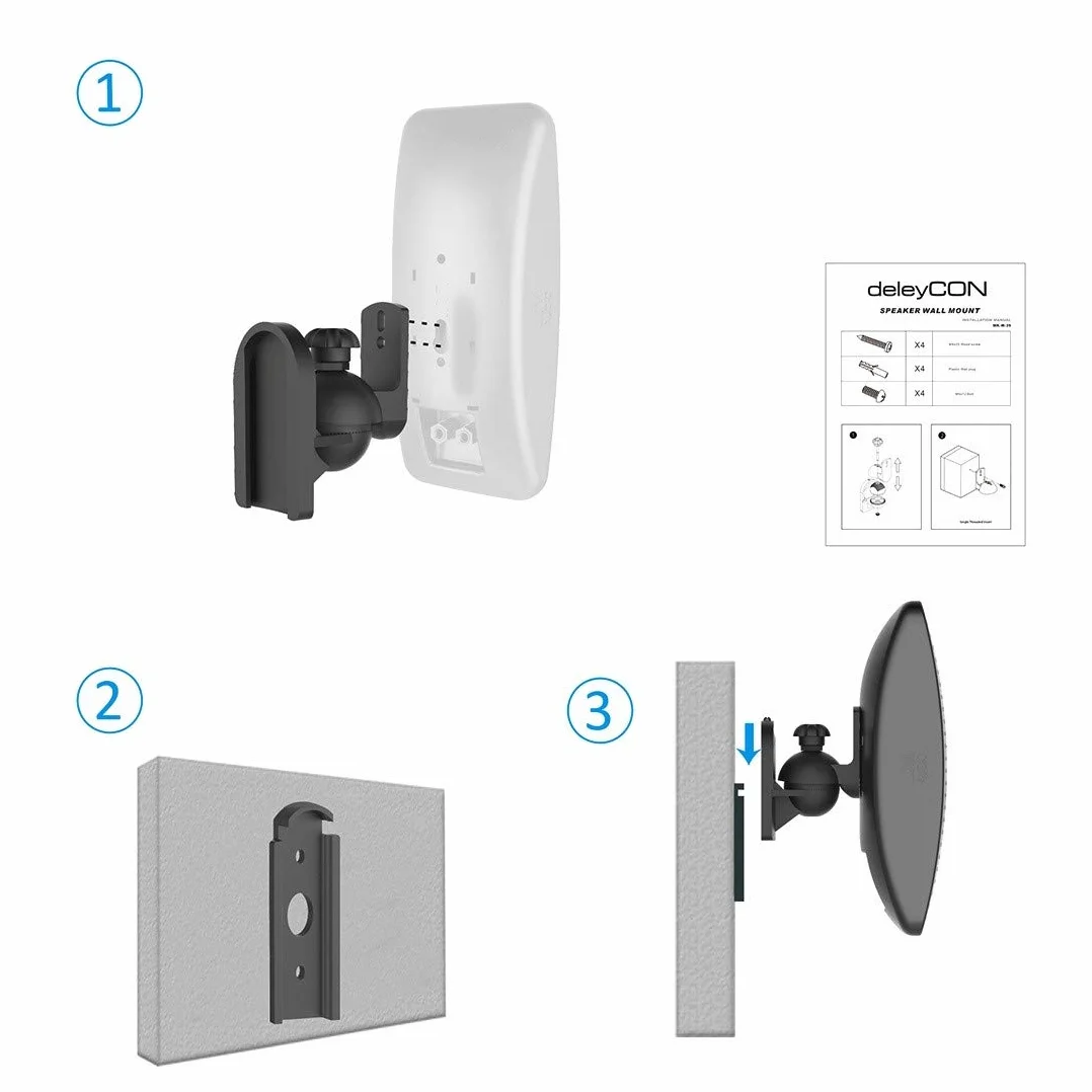 deleyCON Universal 2X Altavoz Soporte de Pared Apoyo Titular de Boxeo Giratorio + Basculante hasta 3,5kg Montaje en Techo + Montaje en Pared - Negro