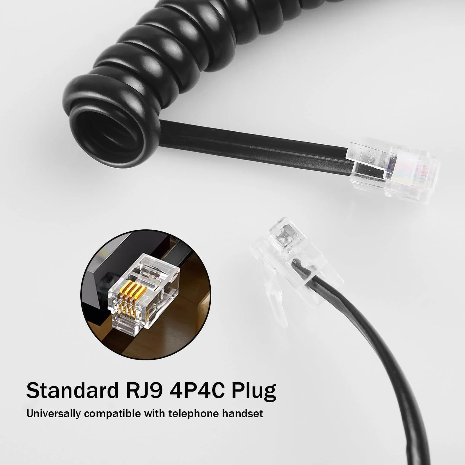 2 Piezas Cables de Teléfono, Cable Telefono Fijo en Espiral RJ9 RJ10 4P4C, Cable Telefono de 3 a 10 Pies, Cable Telefonillo Portero Automático, Cable de Conexión para Teléfono Fijo Alta Flexibilidad