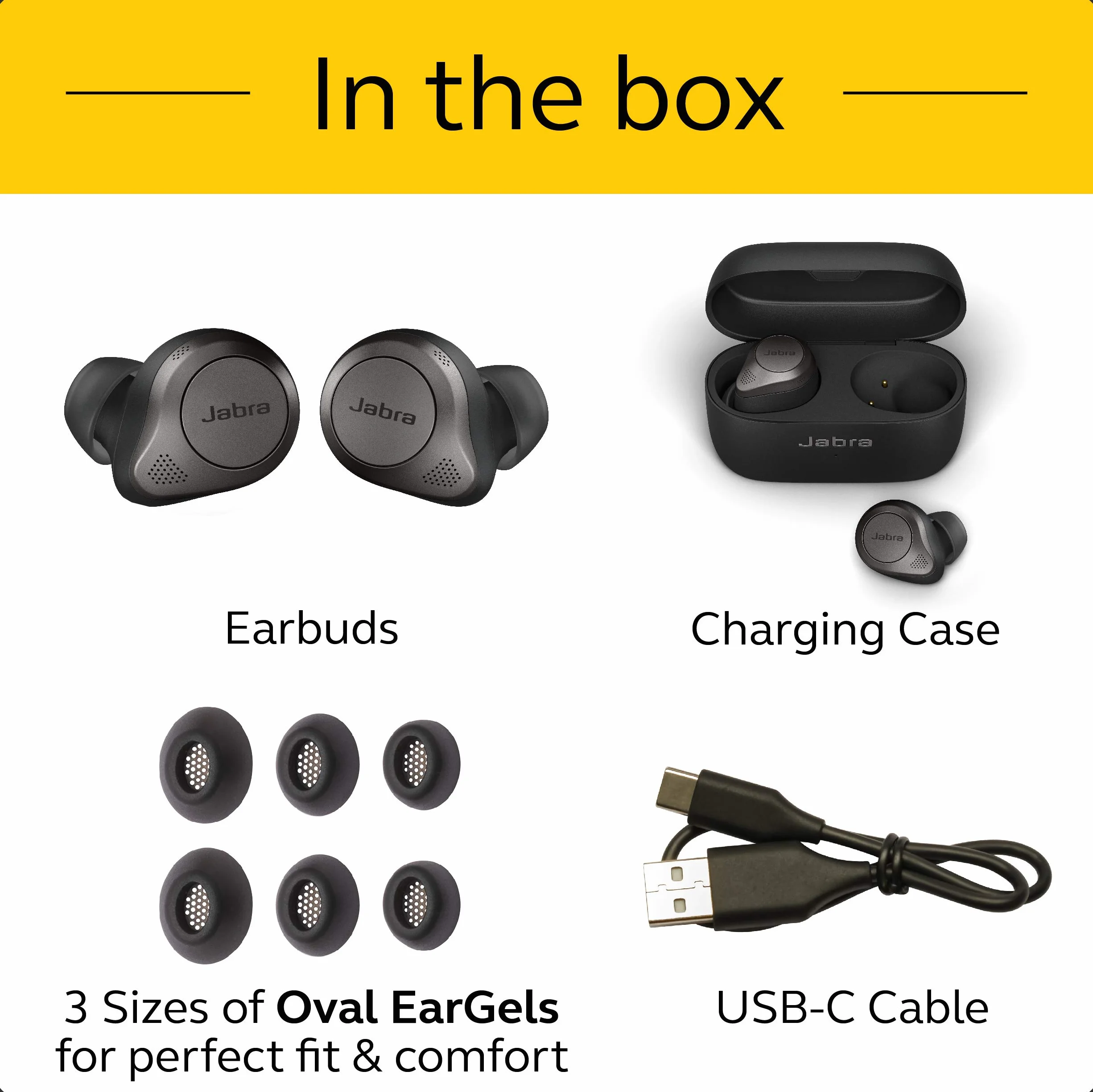 Jabra Elite 85t True Wireless Earbuds Advanced Active Noise Cancellation Long Battery Life Wireless Charging Case Titanium Black Renewed