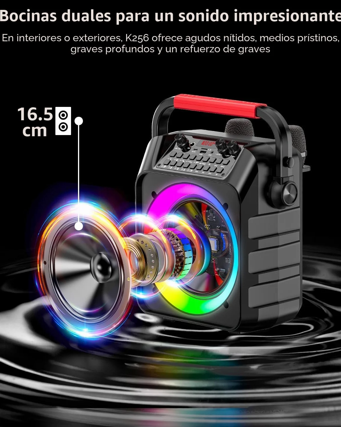 Máquina de Karaoke para adultoscon 2 micrófonos,Altavoz Profesional de Karaoke Bluetooth portátil con Luces LED,para Fiestas,Regalo,al Aire Libre,para TV,DJ.Sostener TF/USB/TWS/Mic/AUX