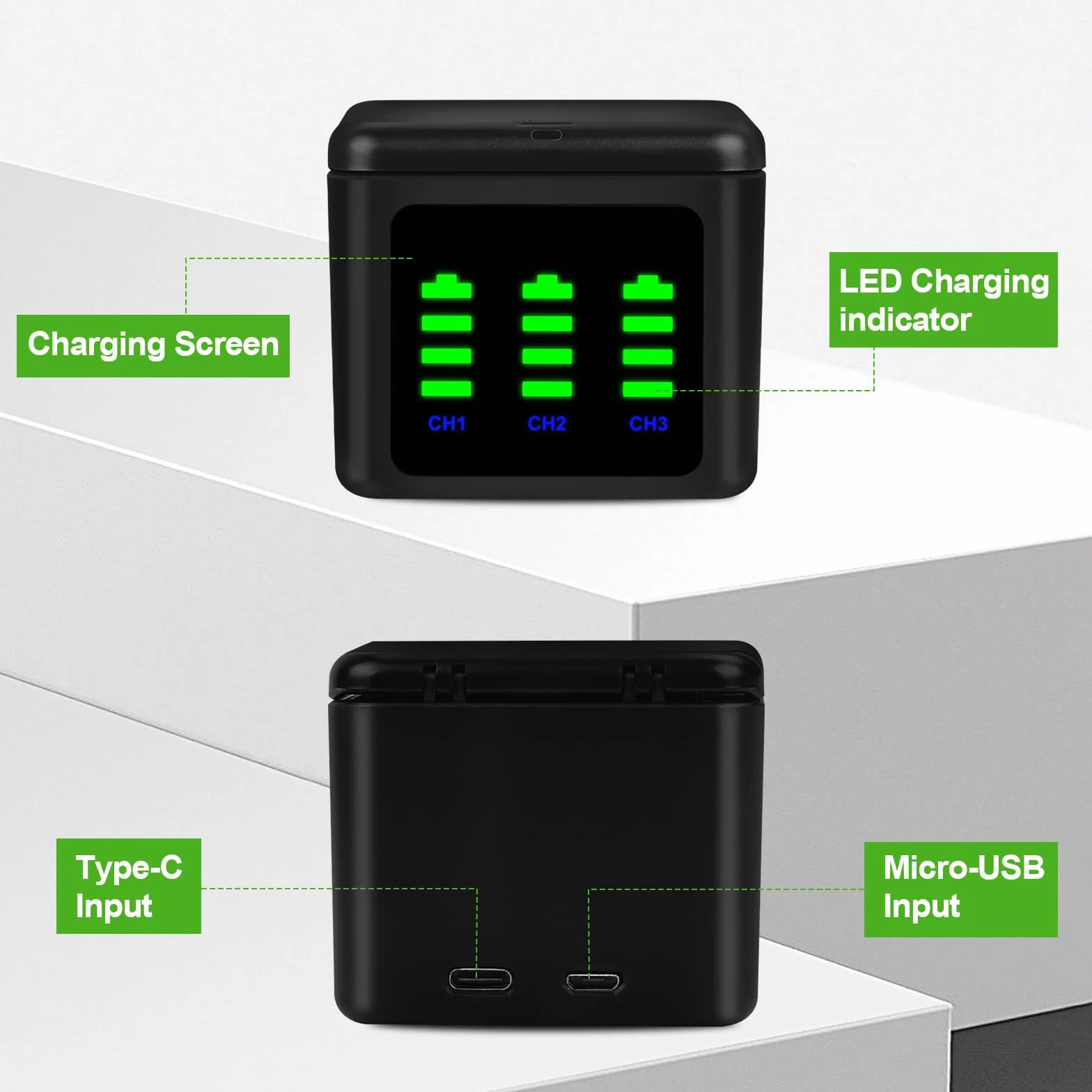ASUNCELL 2000mAh Hero 12 Batería Recargable 2 baterías de Iones de Litio con Tres Cargadores para GoPro Hero 12 11 10 9 Negro