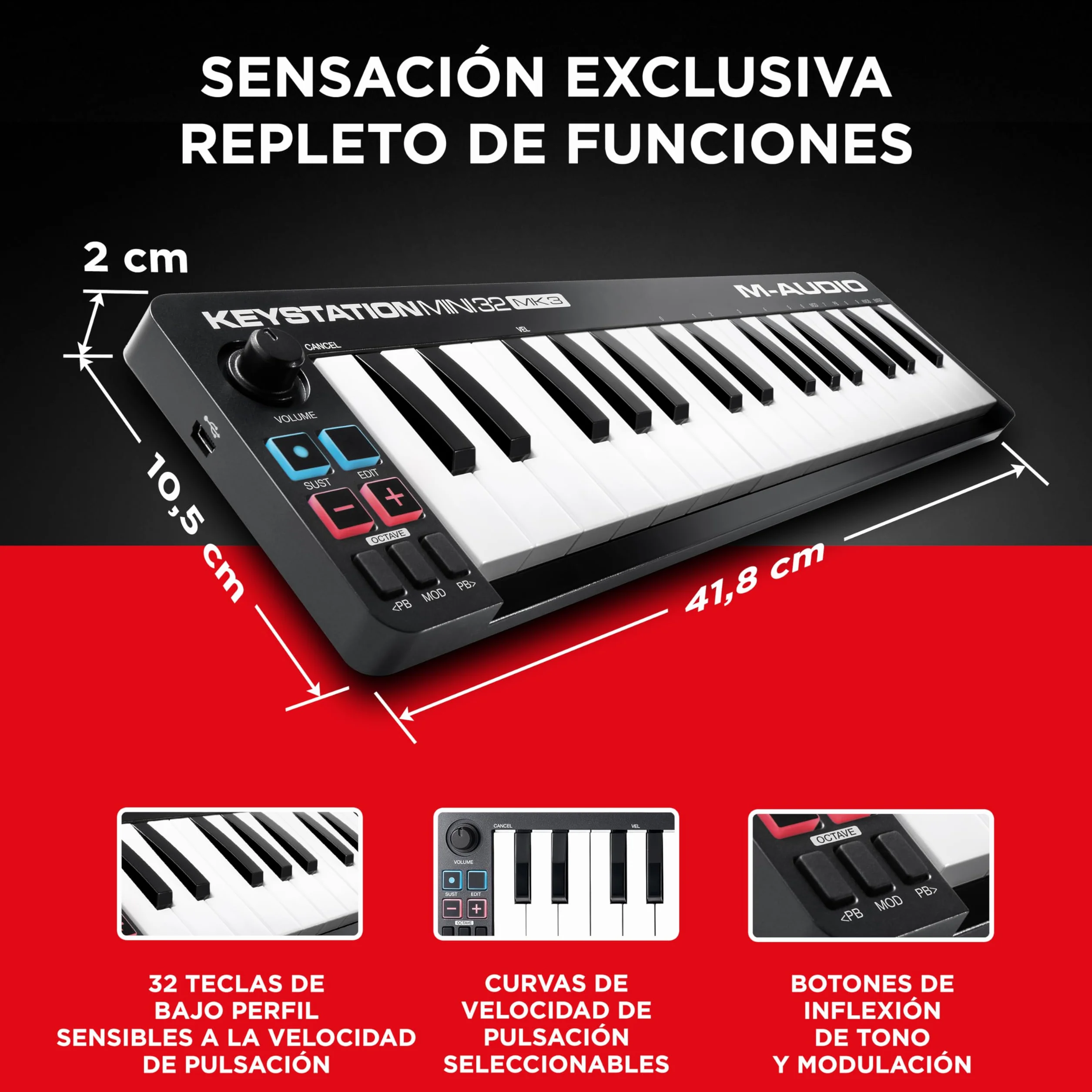 M-AUDIO Keystation Mini 32 MK3 Teclado Controlador MIDI USB de 32 Teclas, Ultra Portátil con Software Incluido