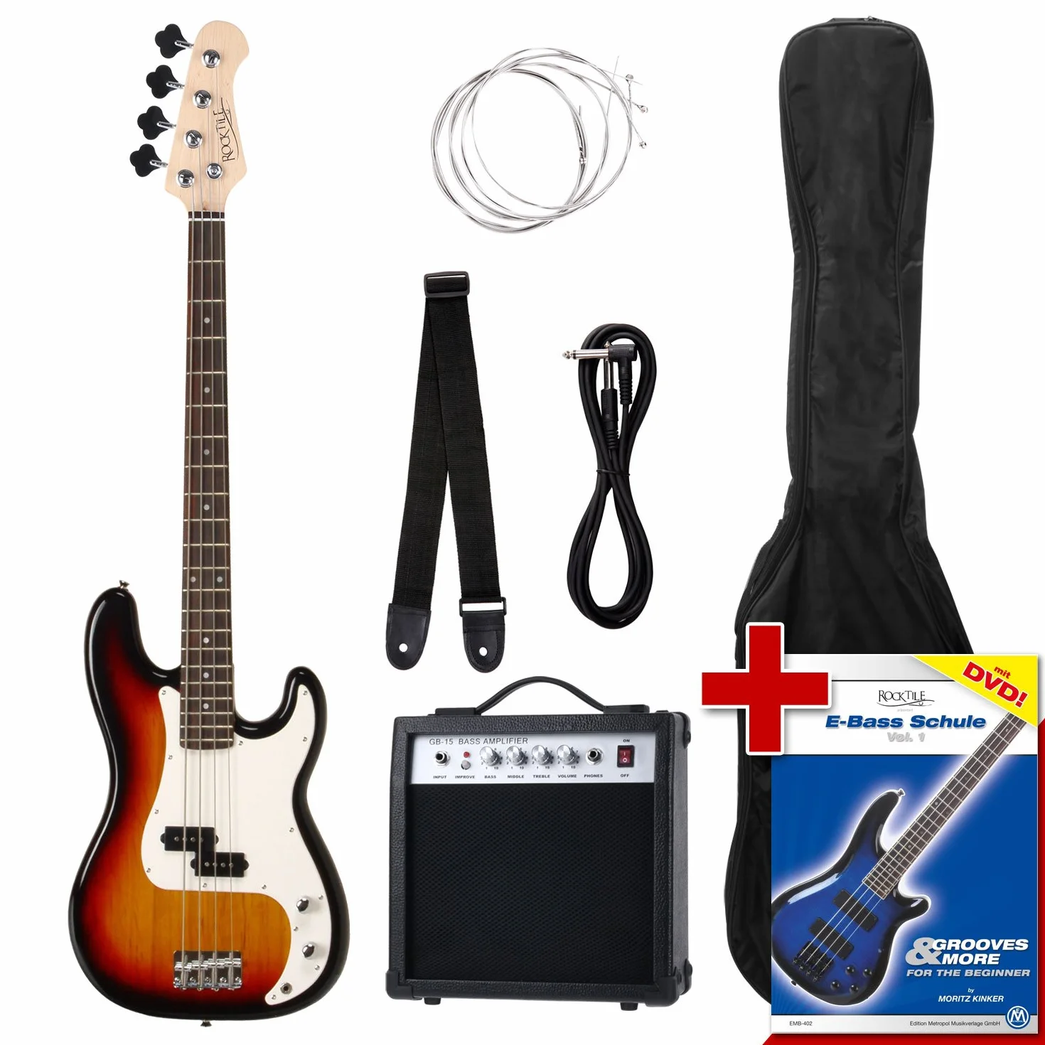 Rocktile Groovers Pack PB set de Bajo Eléctrico Sunburst