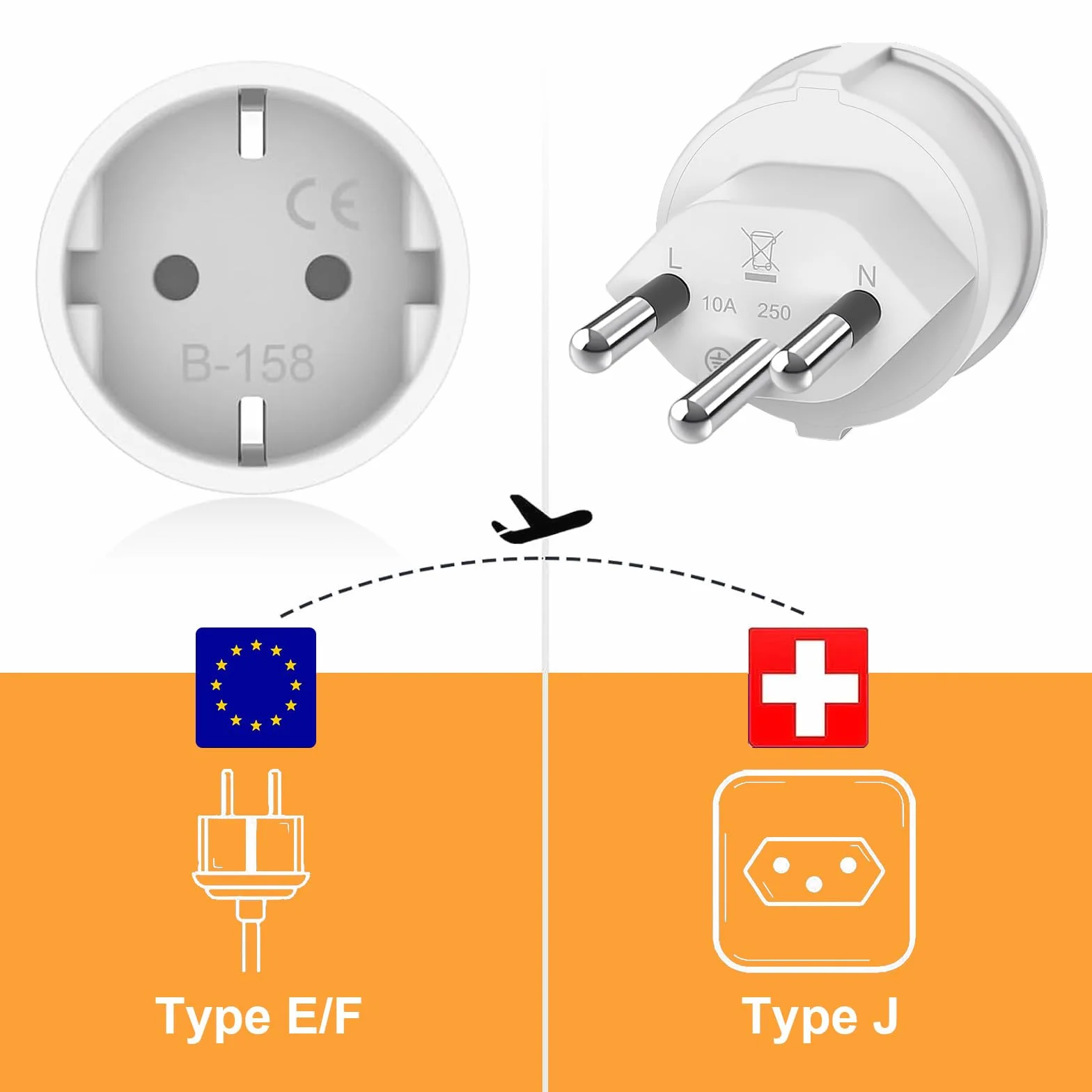 Adaptador Enchufe Suiza, 3 Piezas Adaptador Enchufe Suiza España, Adapter de UE a Switzerland, Adapter Schuko Europa a Tipo J para Suiza, Maldivas, Ruanda, Liechtenstein