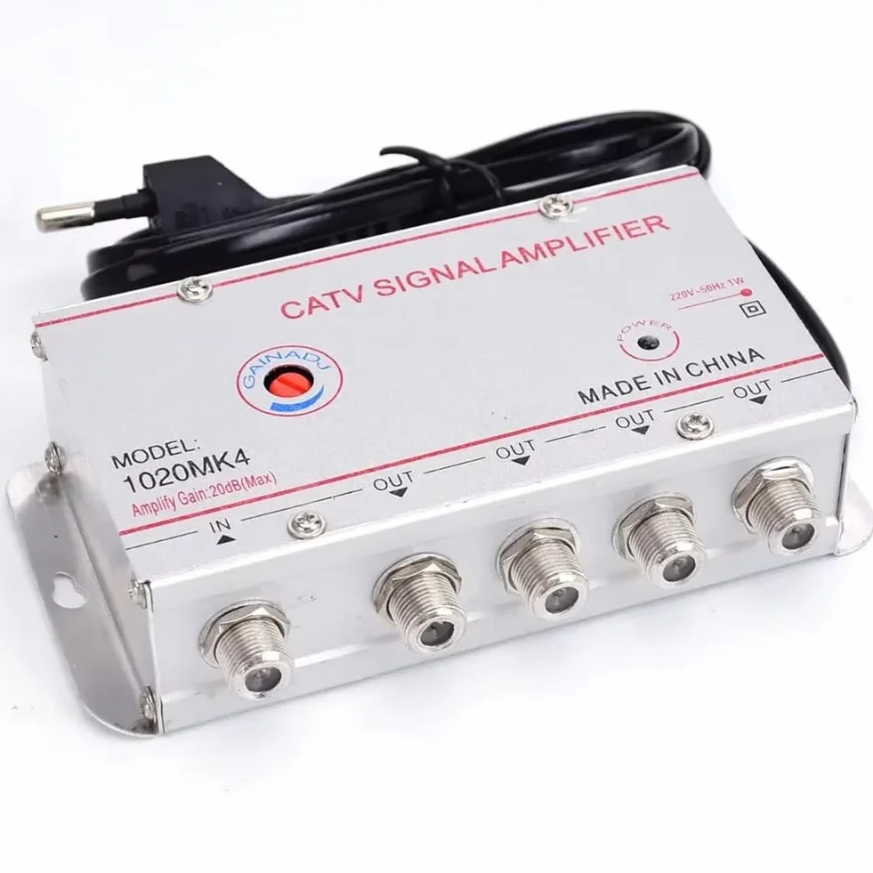 Amplificador Divisor de TV por Cable de 20 DB, Amplificador de Señal de Antena de TV Digital para Equipos de TV Domésticos de 45 MHz A 860 MHz, 1 Entrada y 6 Salidas, Enchufe UE.