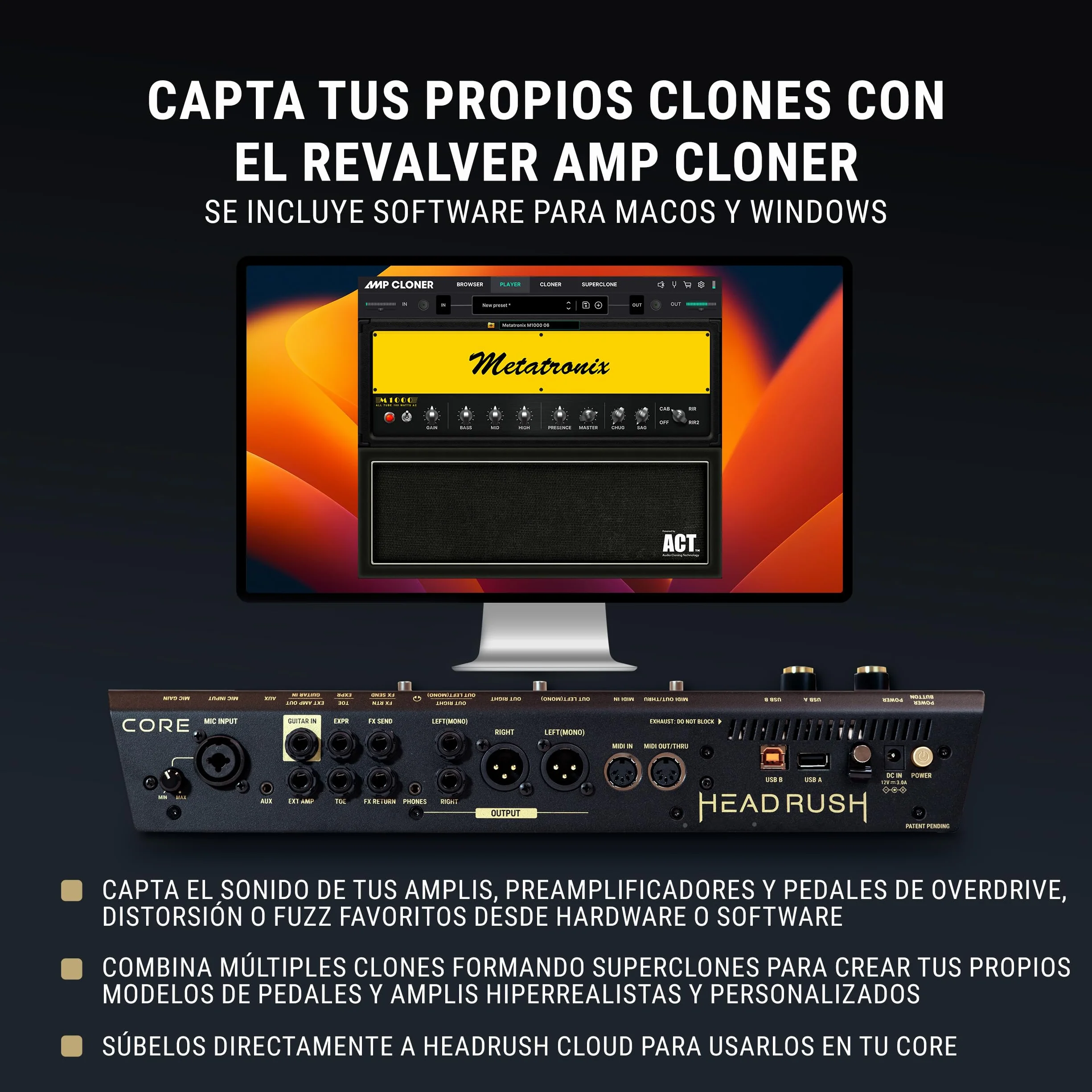 HeadRush Core - Procesador de Modelado de Amplis de FX para Guitarra y Voz con Clonación, Looper, Antares Auto-Tune, WIFI, Pantalla Táctil y Bluetooth