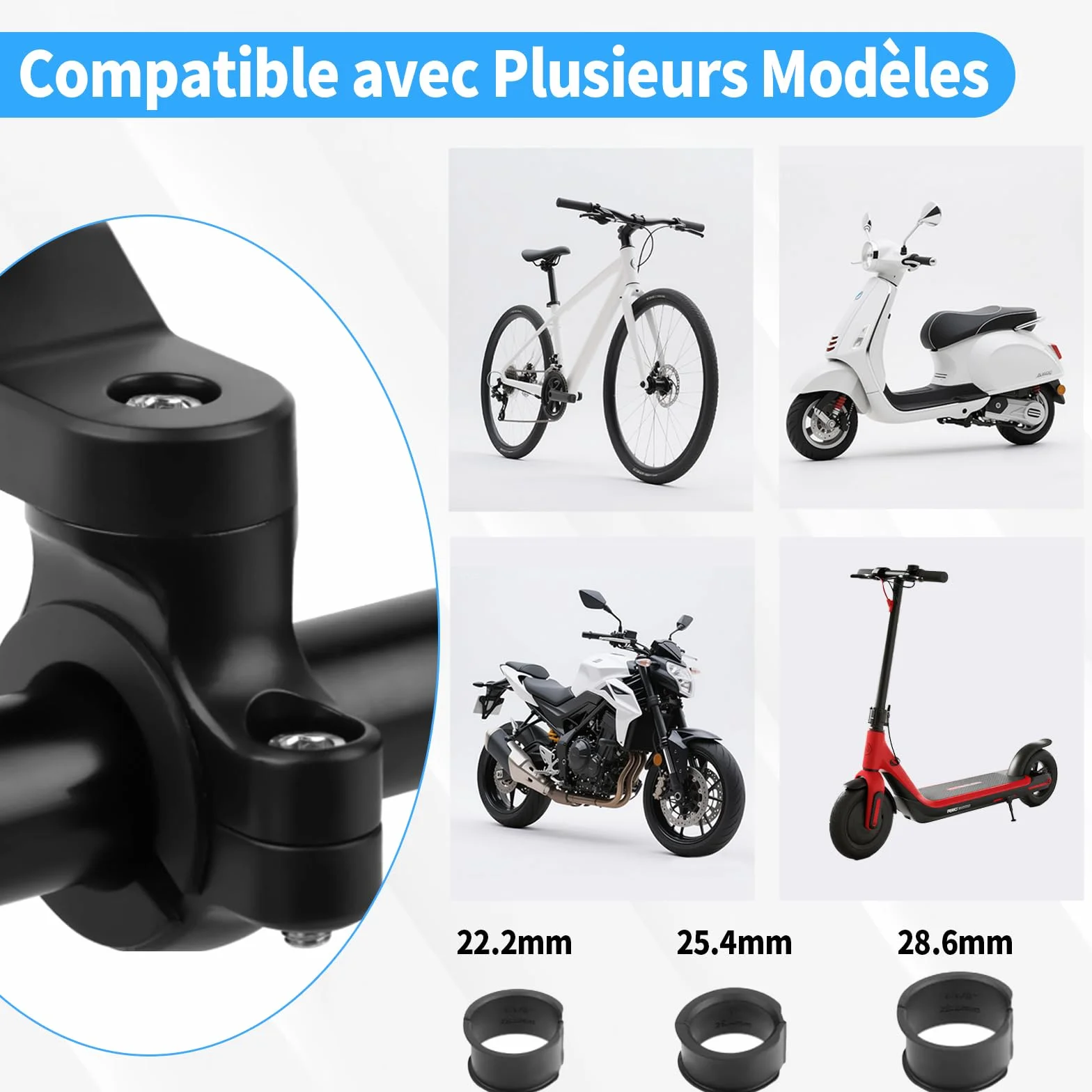 Handlebar Mount Soporte Universal para Bicicleta y Moto, Handlebar Mount Soporte Móvil Bicicleta Montaña, Giratorio a 360 ° para MTB y Motocicletas para Diámetro del Tubo Aprox.22,2 - 28,6 mm (Azul)