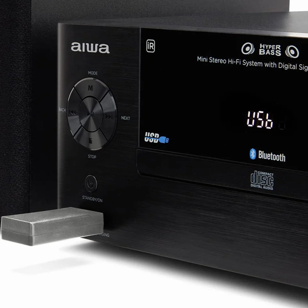 Aiwa MSBTU-500 - Microcadena con Mando a Distancia, (Hi- Fi, Bluetooth, Equipo De Sonido, CD, USB-Carga, MP3, Radio FM, 50W (RMS),Diseño Compacto, Ecualizador)-Color Negro
