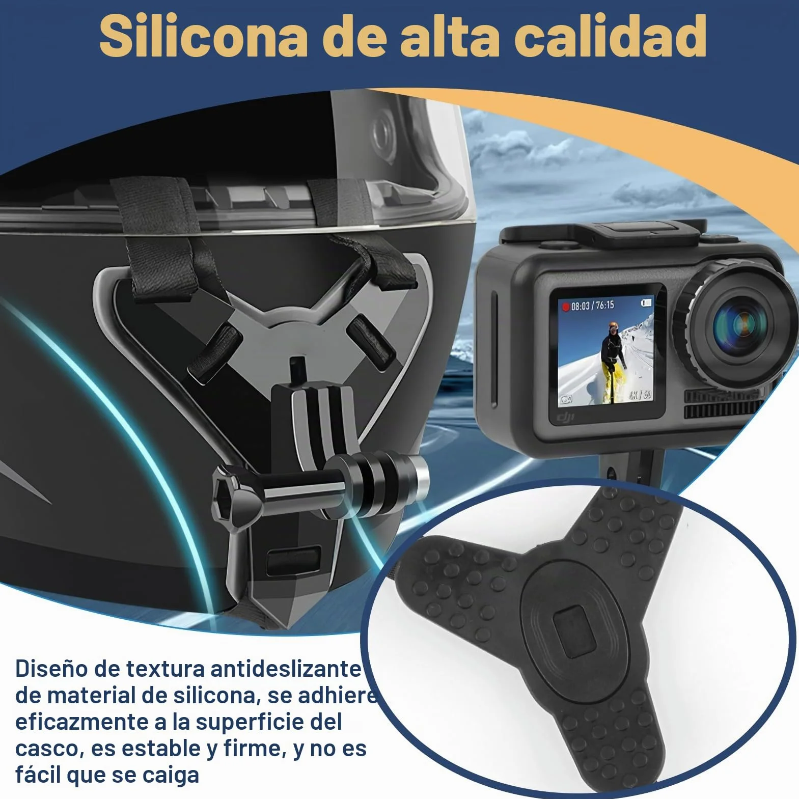 Soporte Casco de Moto Mento para GoPro Hero 13 12 11 10 9 8 7 6 5 para dji OSMO Action 5 Pro 4/3 para Soporte de Cámara de Gancho J Session Cámara de Acción Accesorios Silicona Antideslizante