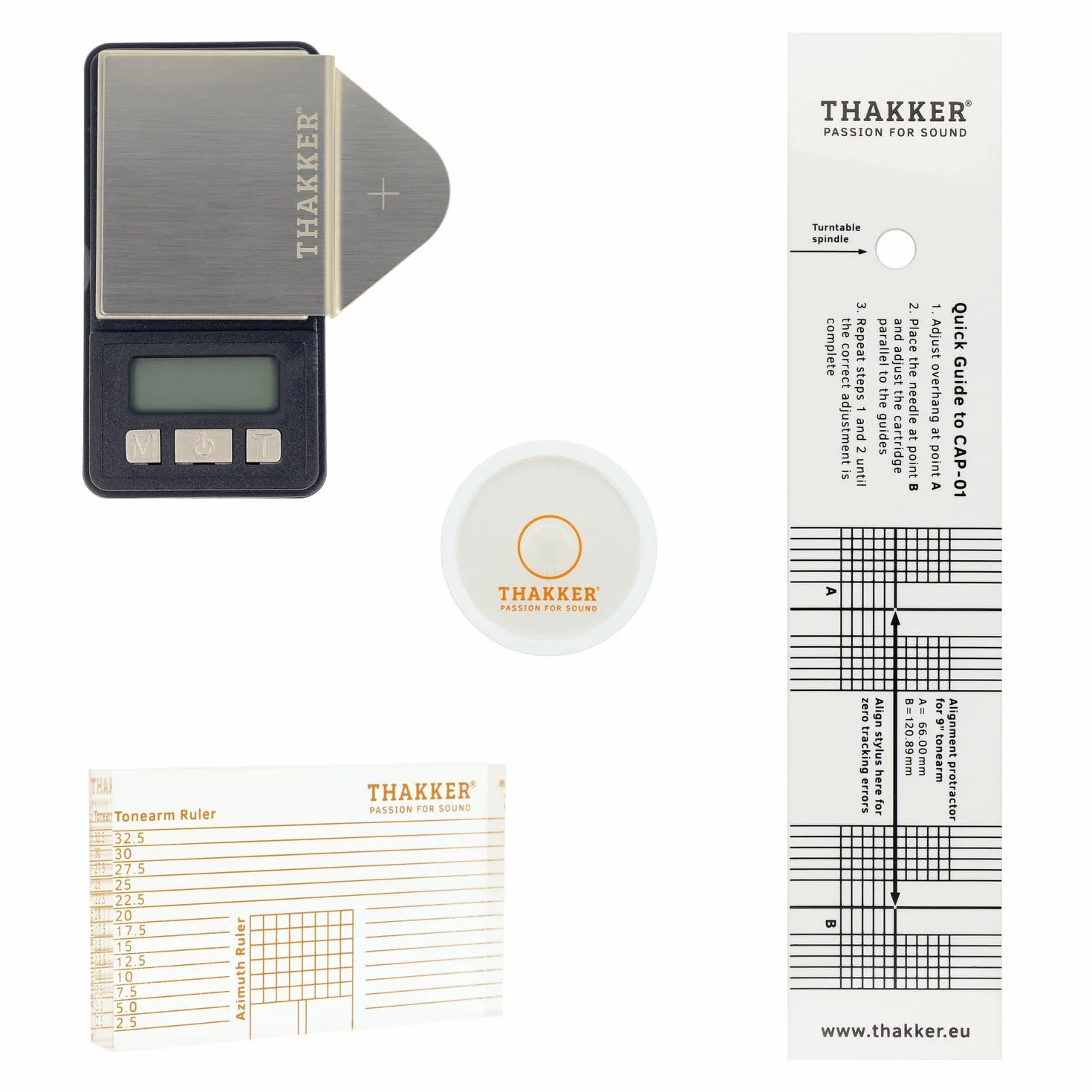 THAKKER Set 03 - Set de Ajuste y Alineación con Escala Digital de Tonearm, Azimut, Nivel de Burbuja y Protractor de alineación de Cartuchos para Giradiscos