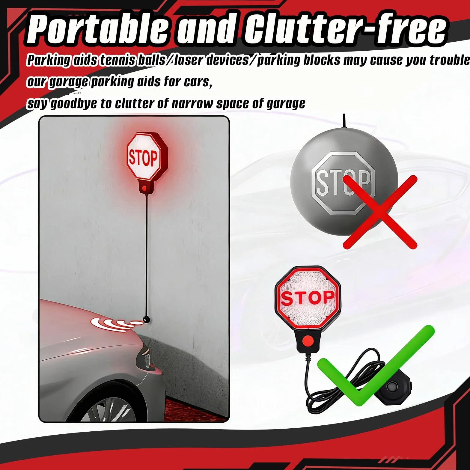 Asistente De Aparcamiento Garaje, Sensor De Aparcamiento Ultrasónico con Señal Stop LED para Coche con Alarma Acústica Y Luz LED Detector De Distancia para Garaje Pared Protección Anticolisión