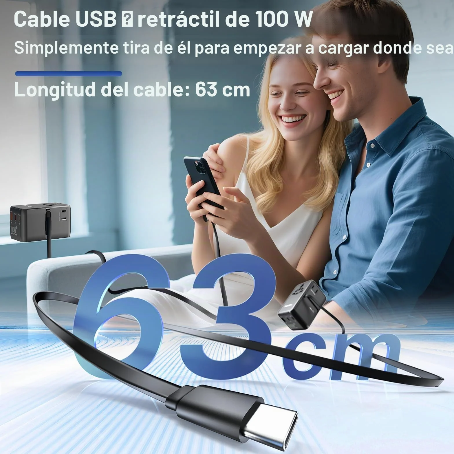 MINIX - Adaptador de viaje universal de 100 W con cable USB C retráctil, PD 3.0 GaN III, puertos USB-C * 3 USBA * 1, enchufe AC, cargador de viaje mundial para ordenadores portátiles y tablets