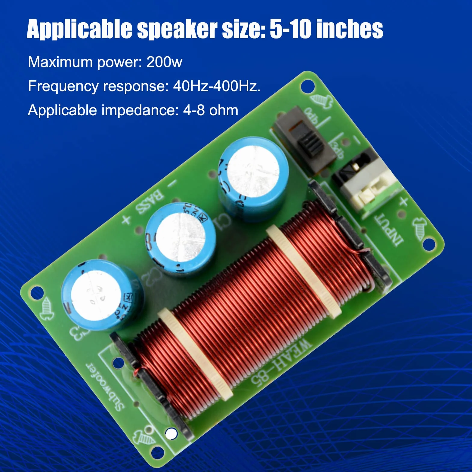 BuyWeek Filtro Cruzado Divisor de Frecuencia de Subwoofer de Graves, 200W de un Solo Canal para Altavoz de Audio