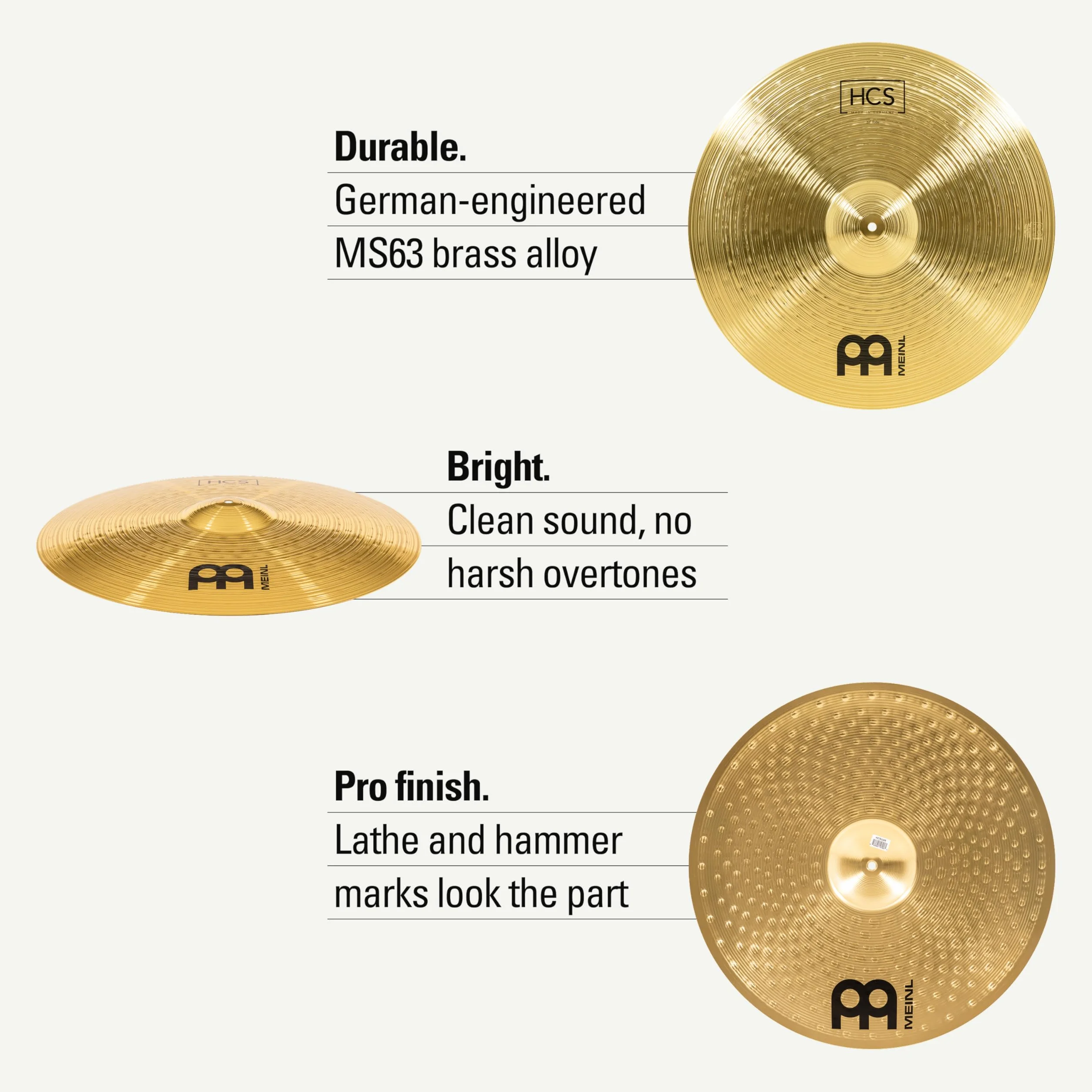 Meinl Cymbals HCS Plato Ride de 22 pulgadas (55,88cm) Platillos de Batería – Latón, Acabado Tradicional (HCS22R)