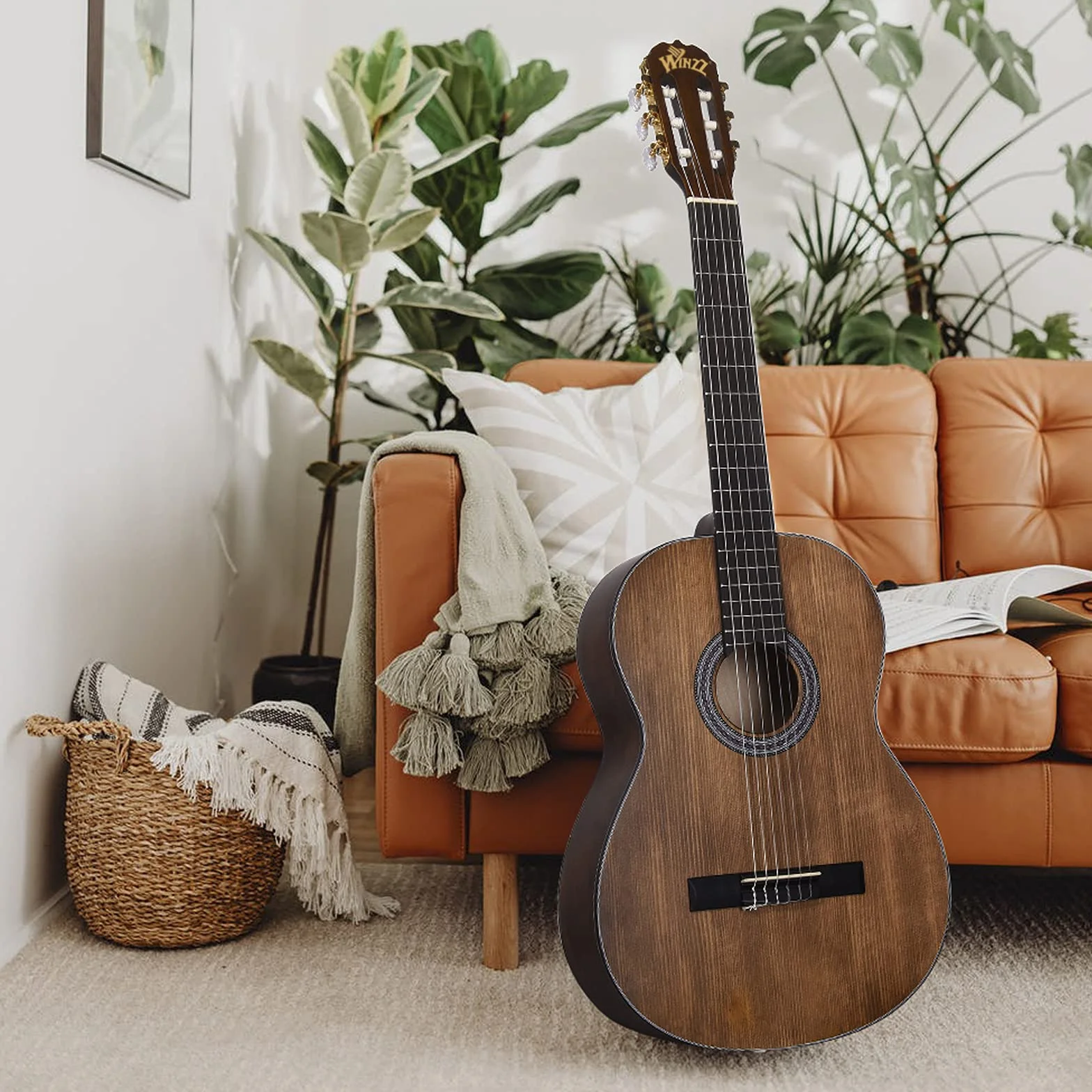 Winzz Guitarra Clásica 4/4 Adulto, Guitarra Clásica para Principiantes 39 Pulgadas, Color Marrón