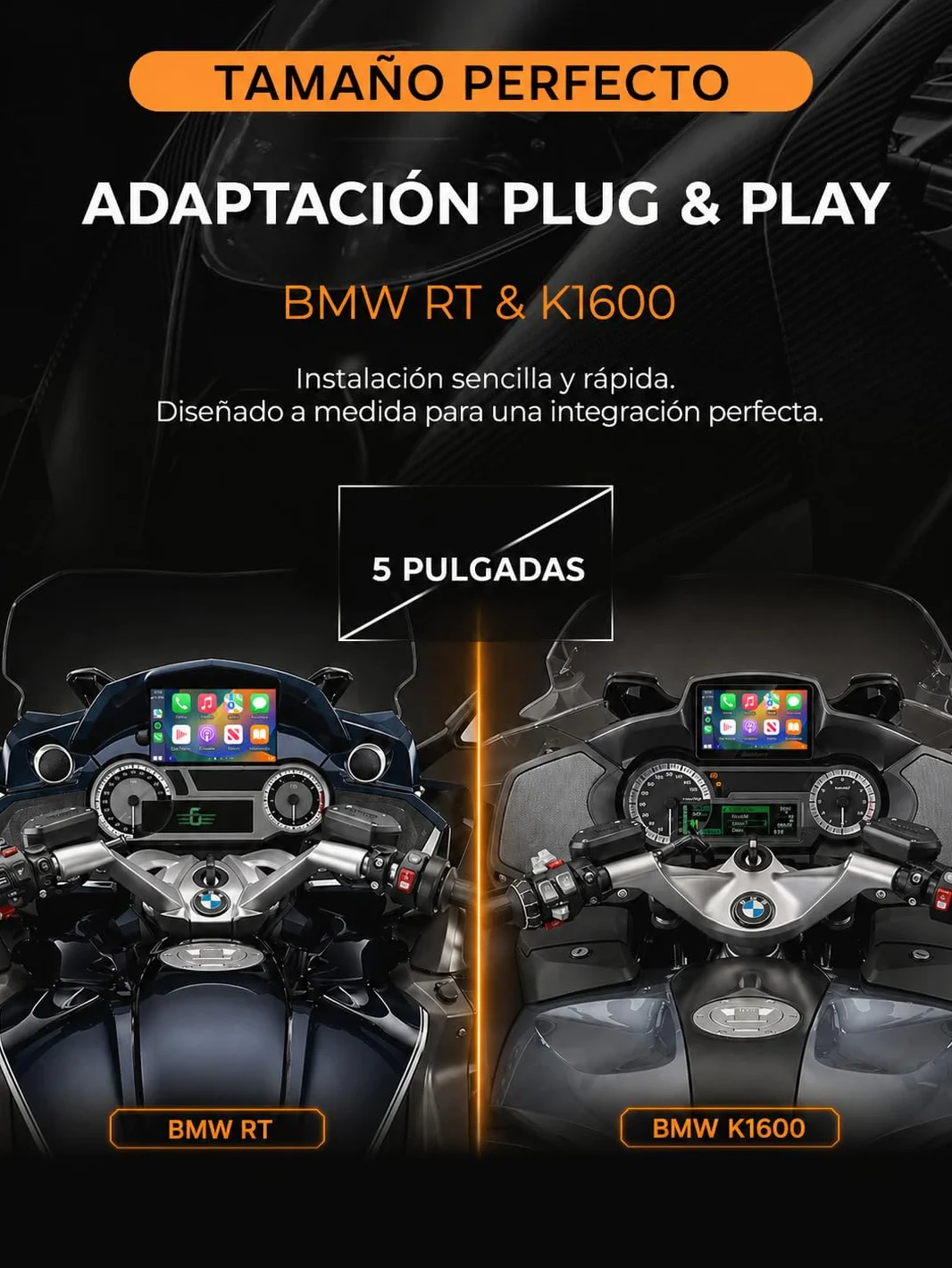 Kraft 5 Pantalla CarPlay BMW RT/K16 Android Auto Plug & Play