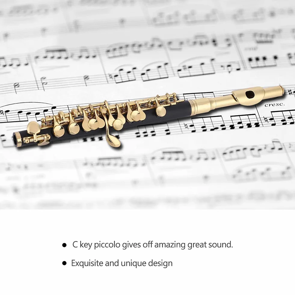 C Key Piccolo 2 Colores Piccolo Ottavino Flauta de Tamaño Medio Plateada C Key Tone con Caja Acolchada (Oro)