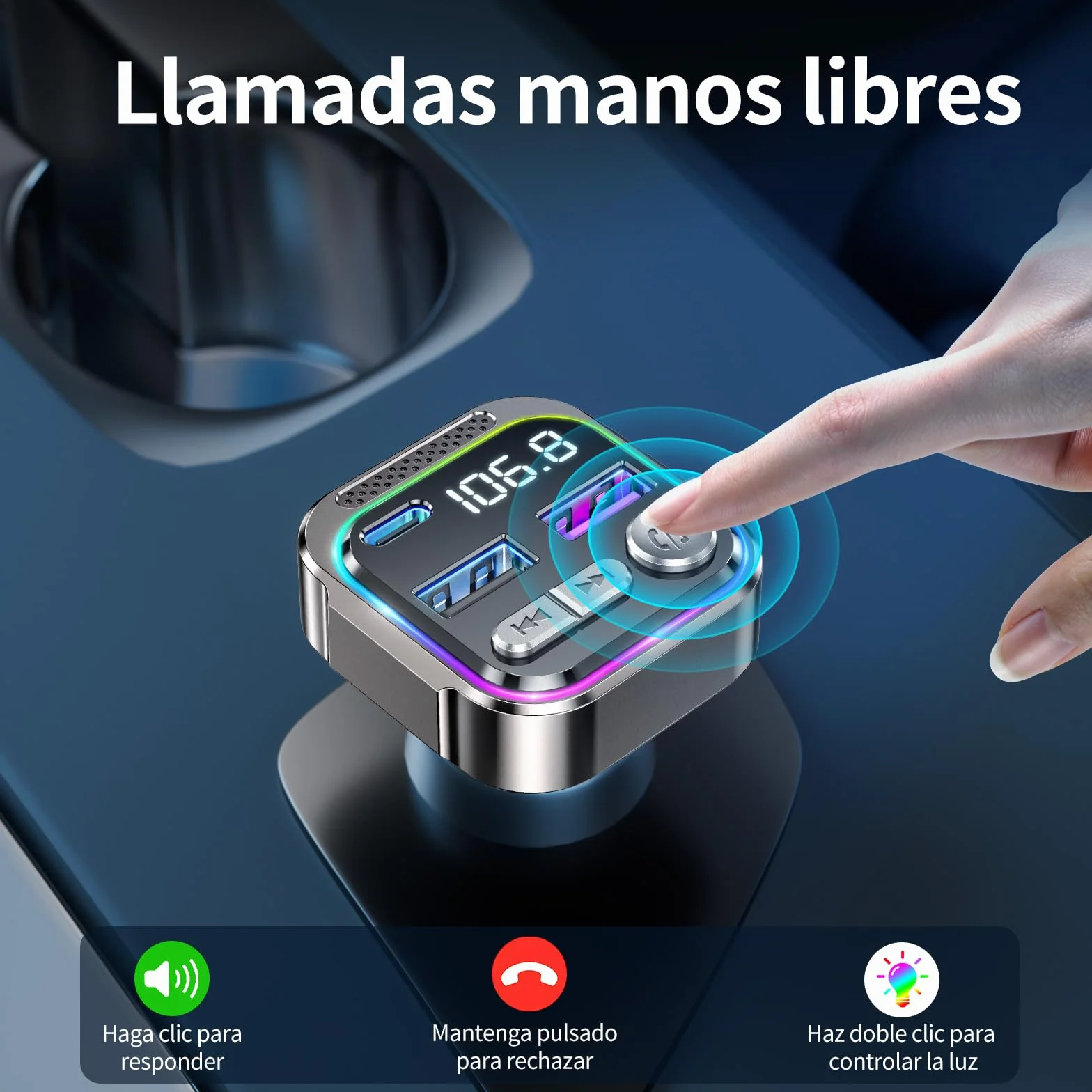 GizmoVine Transmisor FM Bluetooth Coche 36W QC PD Adaptador Mechero USB Manos Libres