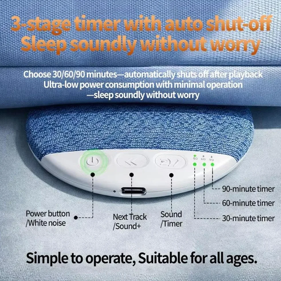 Altavoz inalámbrico para dormir debajo de la almohada, ruido blanco, temporizador