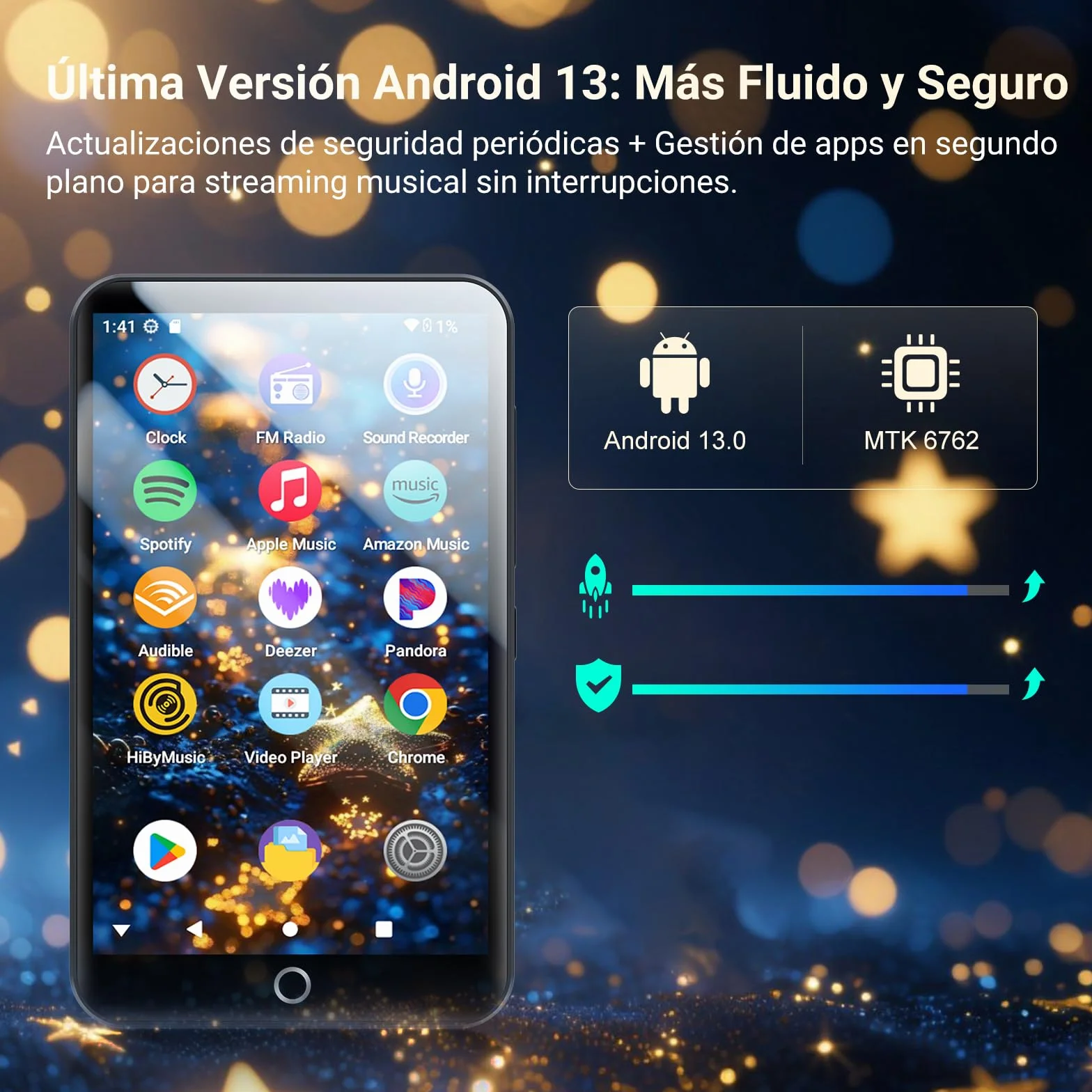 MECHEN H10 Lite Reproductor MP3 Android 13 Bluetooth WiFi 4" Pantalla Táctil 3GB RAM 32GB ROM Radio FM