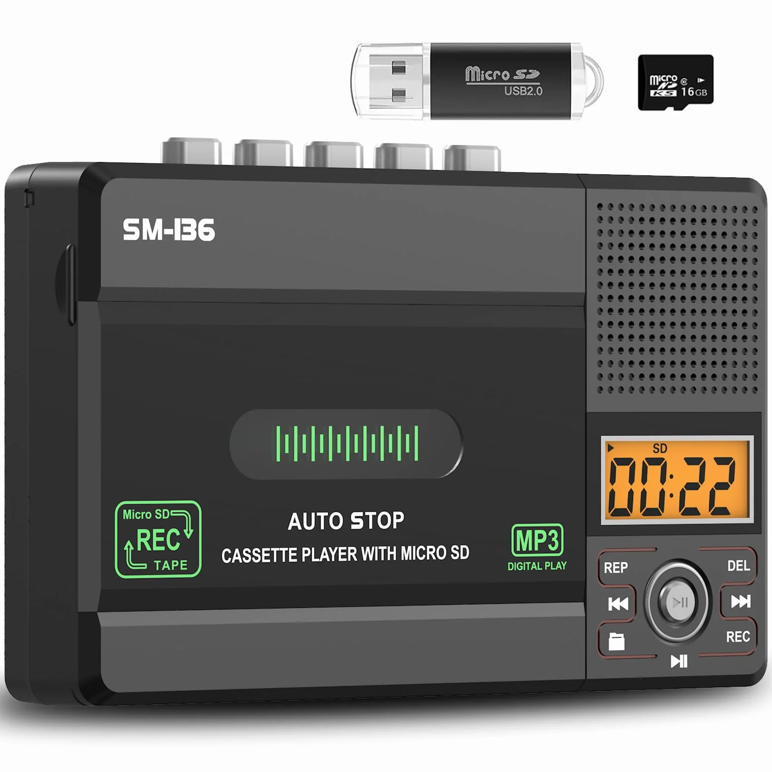 SEMIER Reproductor de Cinta de Casete Pequeño USB C SD Convertidor Digital Audio a MP3 Grabación Micrófono Pantalla LCD Altavoz