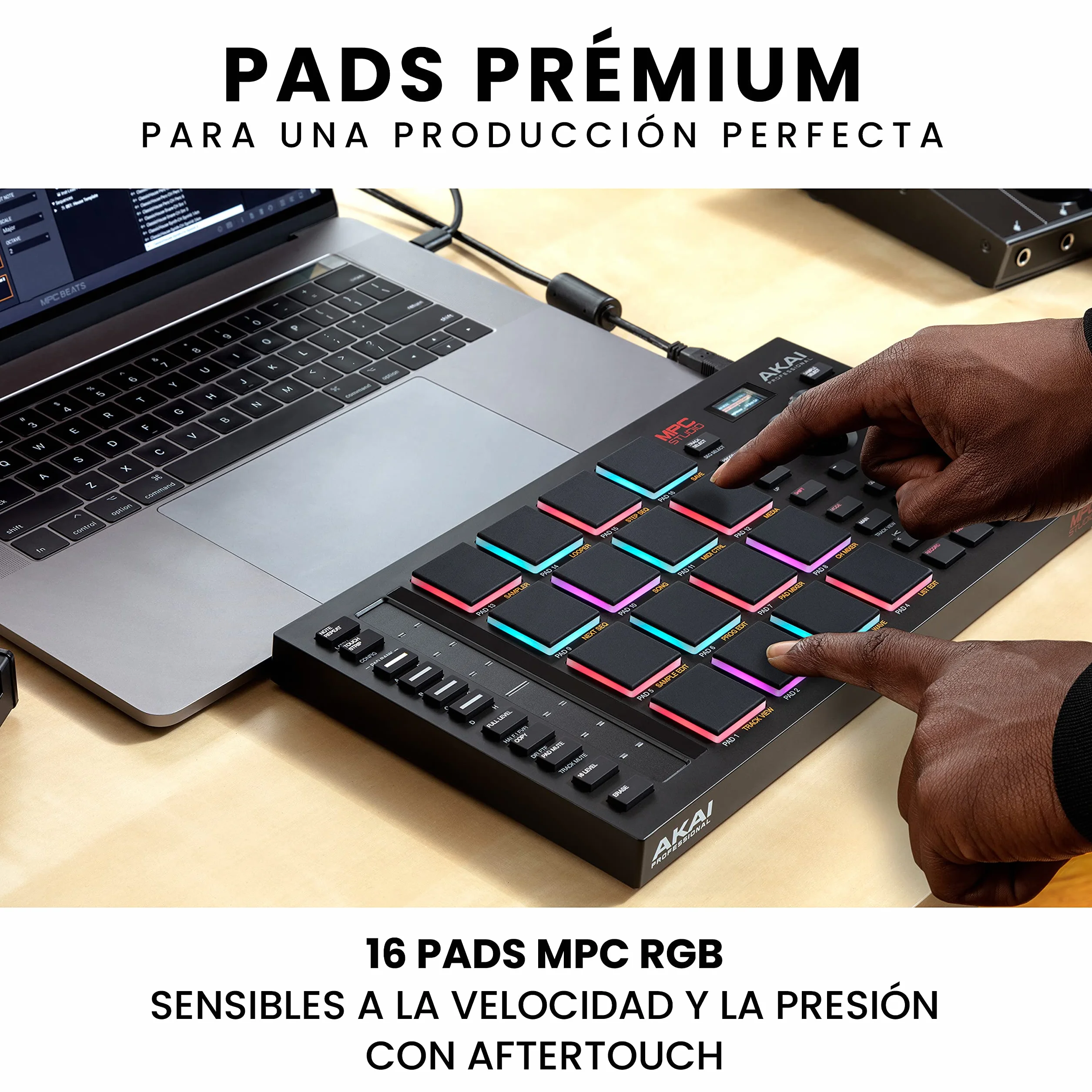 Akai Professional MPC Studio - Controlador MIDI Beat Maker con 16 pads RGB sensibles a la velocidad, software MPC, Touch Strip asignable y pantalla LCD