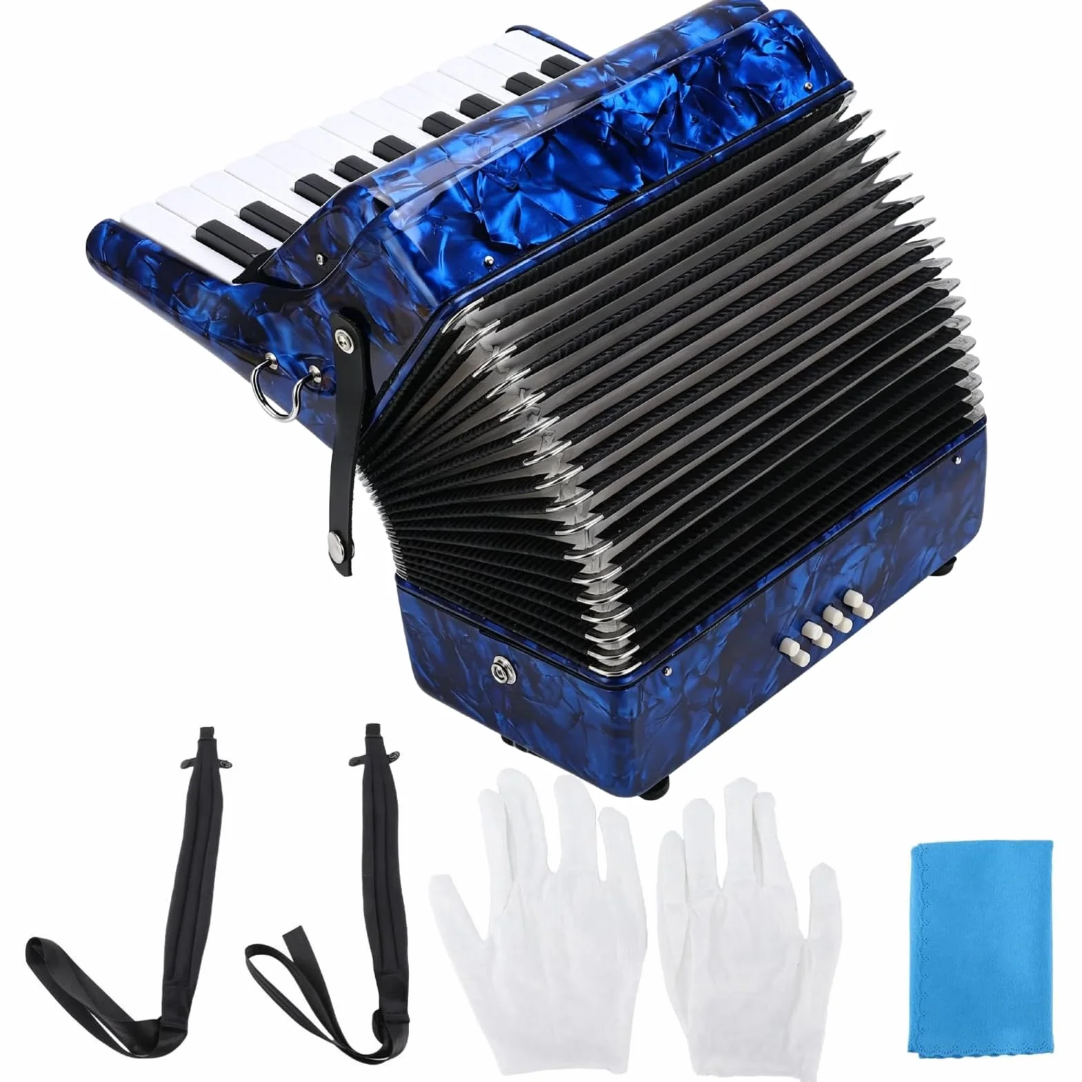 Acordeones 22 Teclas 8 Bajos Acordeón Profesionales tocando azul | Acordeon Musical Teclado Instrumento musical educativo Regalo de Adultos Principiantes Rendimiento