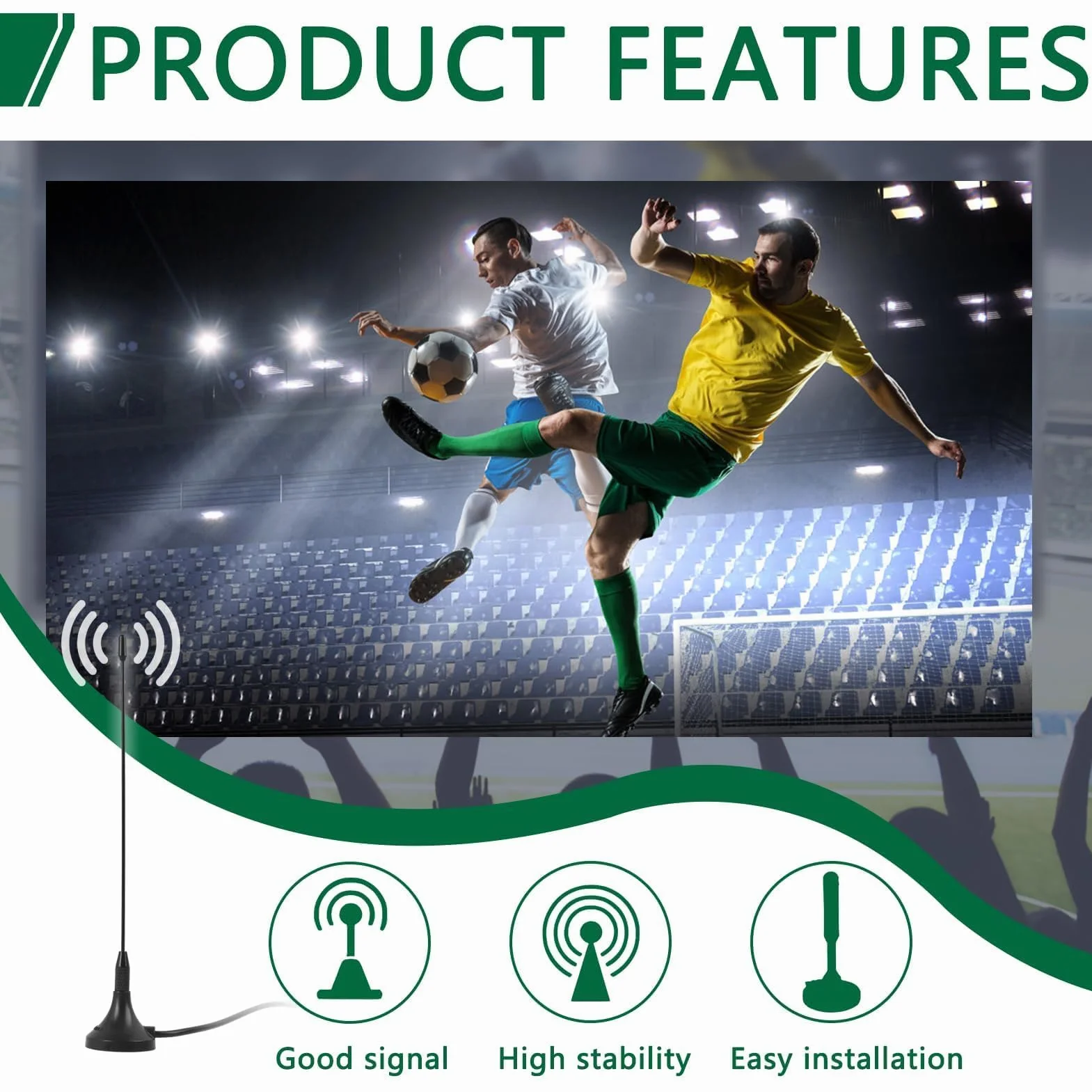 Televisión Digital Terrestre DTA180 - Antena Portátil Interior/Exterior para Receptor TDT USB, Televisión DVB-T/DVB-T2, Radio Dab/FM con Base Magnética, para Hogar, Autocaravanas Y Viajes