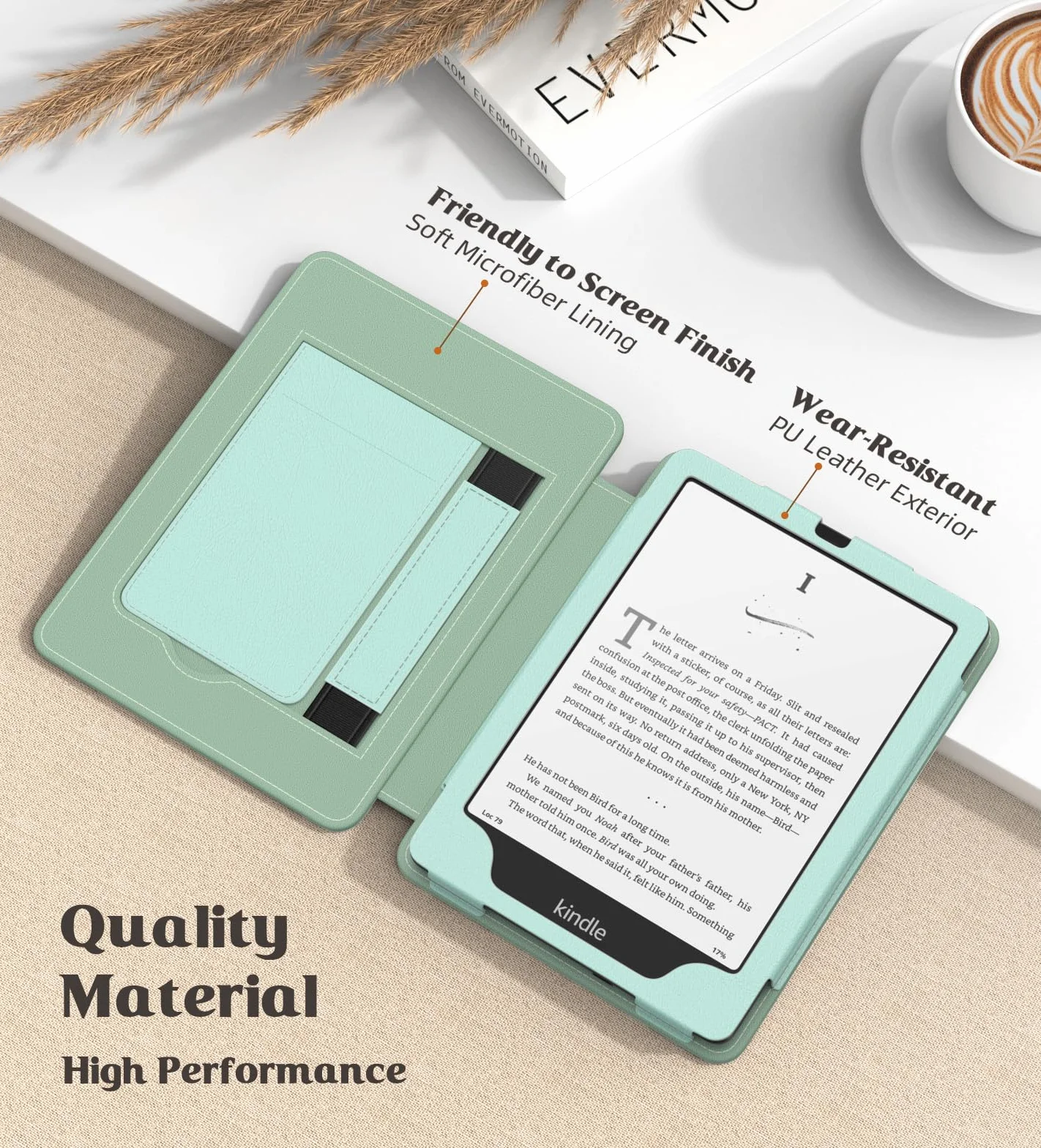 MoKo Funda para 7"/6.8" Kindle Paperwhite(12th/11th Generation-2024/2021), PU Estuche Niño con Correa de Mano para Kindle Paperwhite Edición de Firma, Auto Sueño/Estela, Agave Verde
