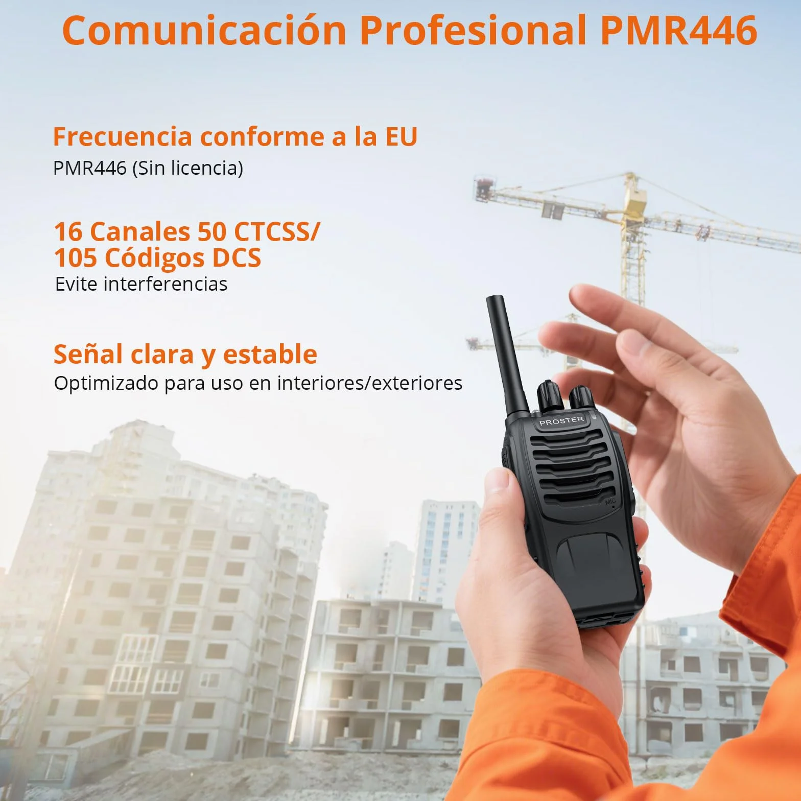 Proster Walkies Talkies Recargable Walky Talky Profesionales 16 Canales CTCSS DCS Transmisores Receptores Radiocomunicación de Largo Alcance con Pinganillos y LED Linterna