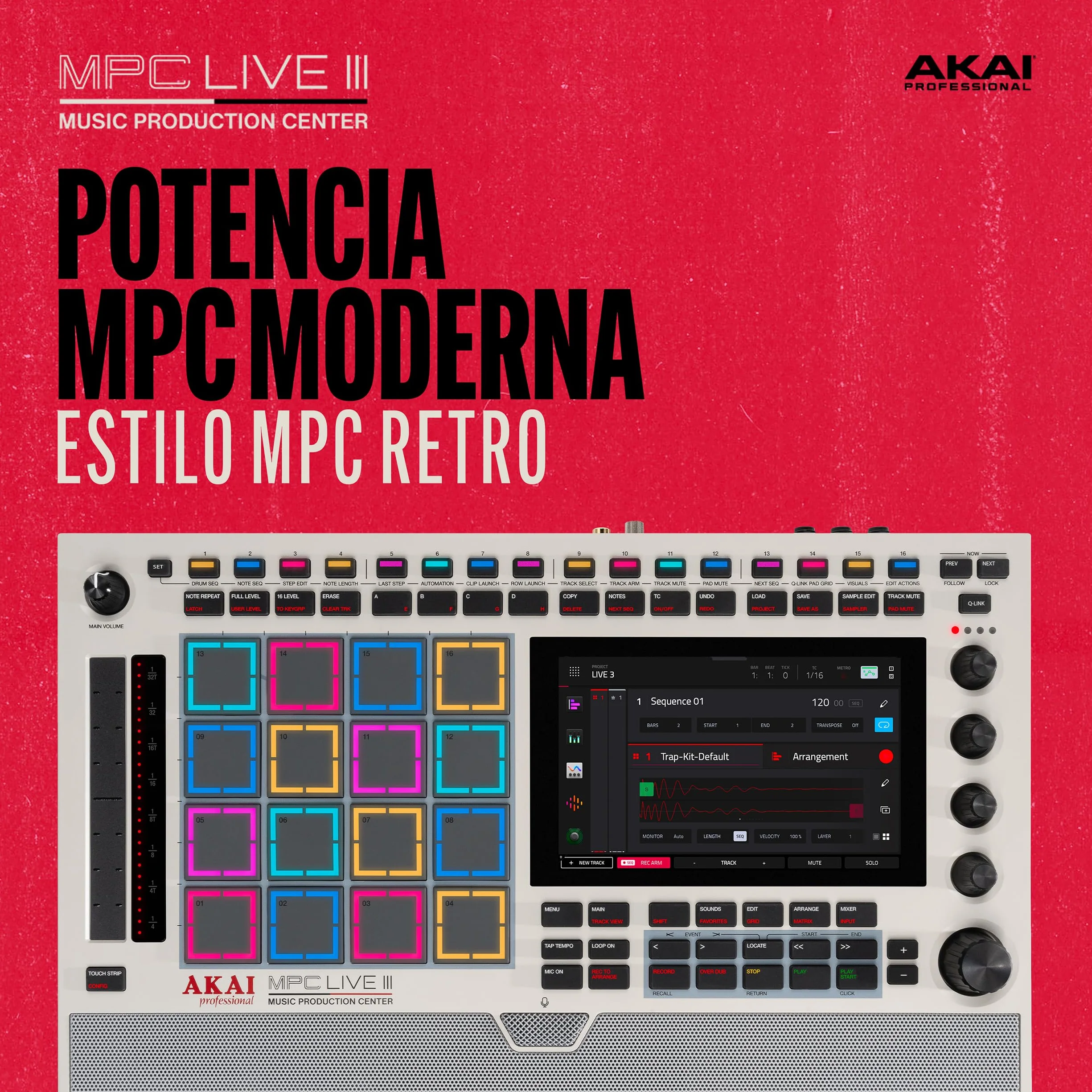 Akai Professional MPC Live III Retro Centro de Producción Musical portátil y Autónomo con Pads MPCe, Secuenciador, Pantalla táctil, Micrófono, Altavoces, Interfaz de Audio, Wi-Fi, Bluetooth, Batería