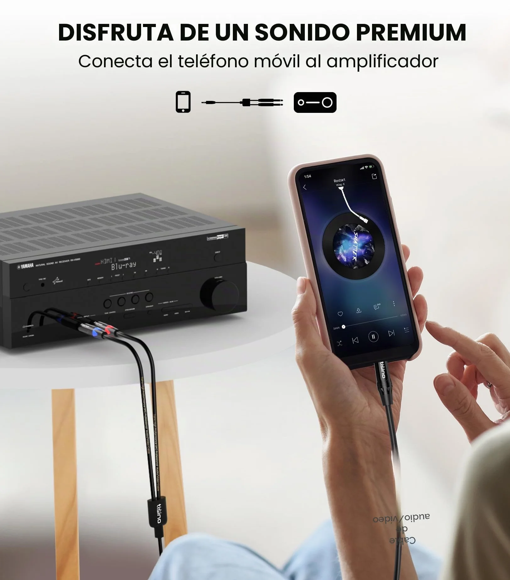 Tisino Cable Mini Jack a Jack Stereo- Cable Audio 3,5 mm a Doble 6,3 mm Mono para Mezclador, Ordenador portátil, Dispositivos de Cine en casa, Amplificadores- 1M