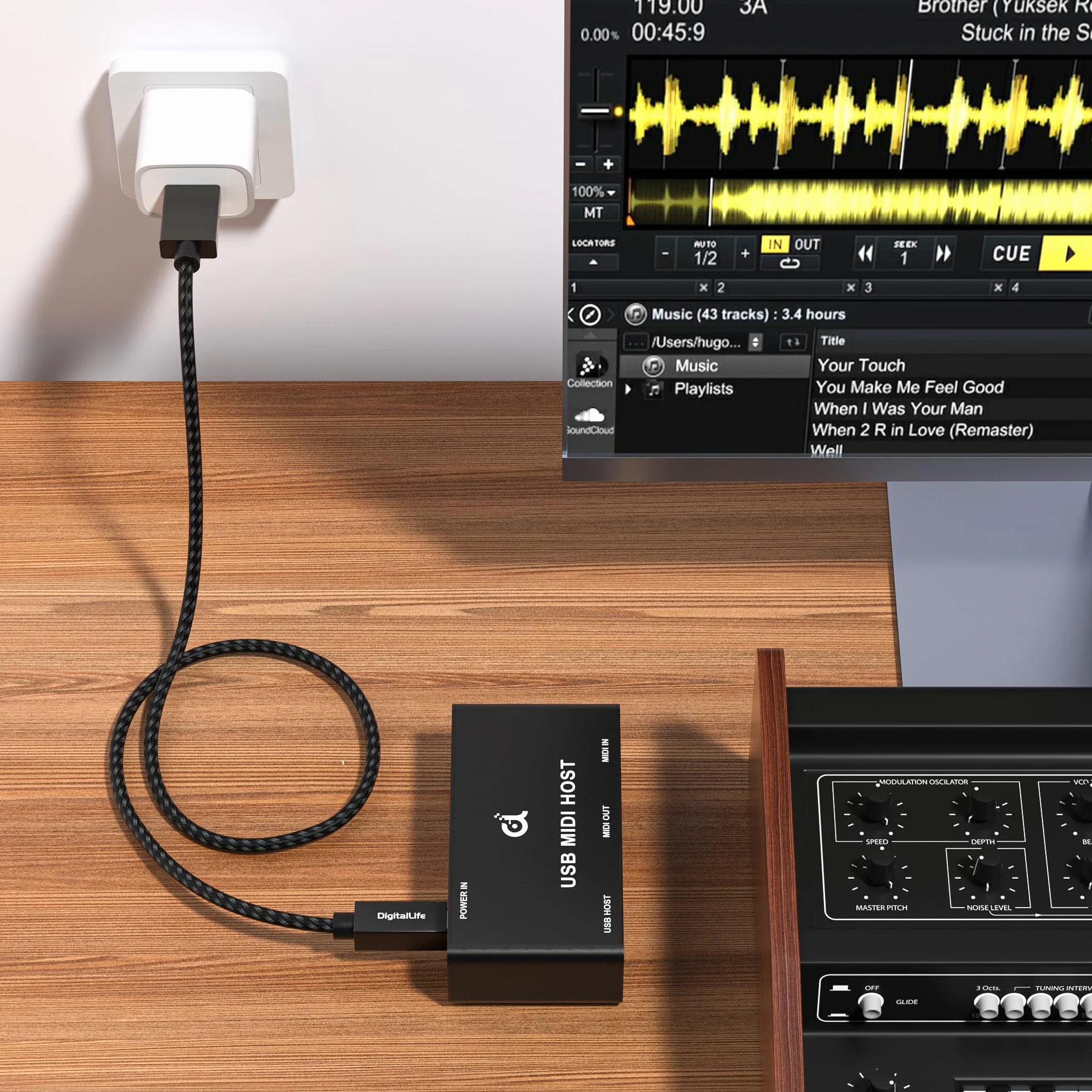 DigitalLife Interfaz MIDI USB Host Autónomo con Indicador LED, MIDI DIN de 5 Pines 1 Entrada / 1 Salida para Conectar Teclados y Controladores MIDI USB (Negro, Metal, UMH-10)
