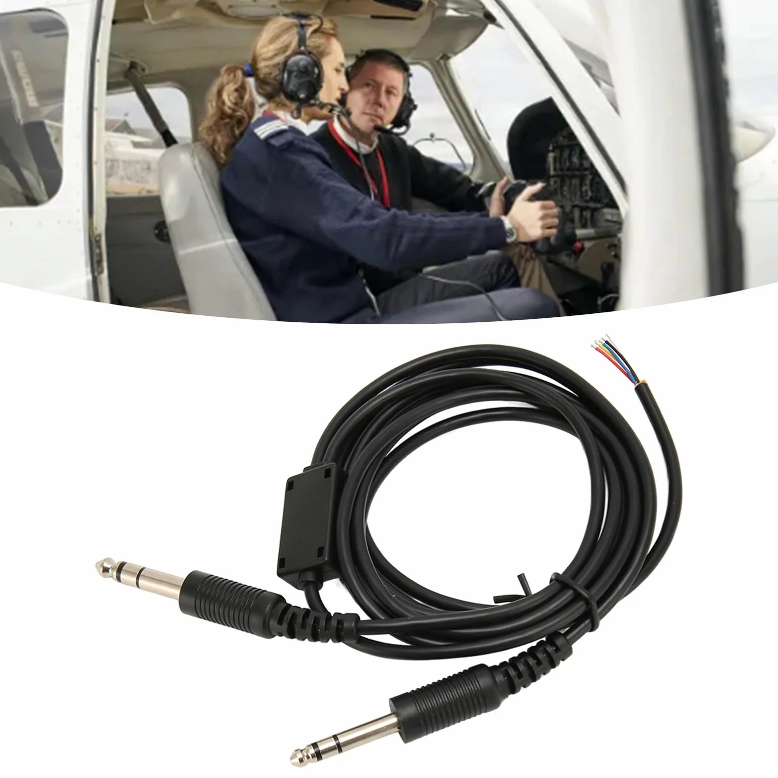 Cable de Repuesto para Auriculares de Aviación para David Clark AVCOMM Pilot, Cable de Bricolaje de 6.6 Pies, Enchufes GA Duales, Material de PVC Duradero, Fácil de Operar,
