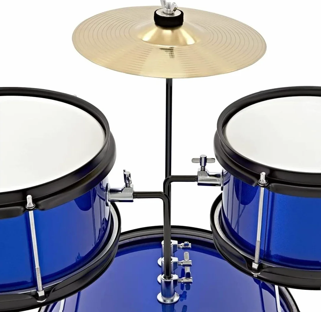 ROCKSTAR MUSIC - Batería Infantil de Madera para Jóvenes Músicos - Kit Completo de Percusión, Calidad Sonora Excepcional, Diseño Ergonómico - Incluye Asiento, Pedal de Bombo, Baquetas, Azul metalizado