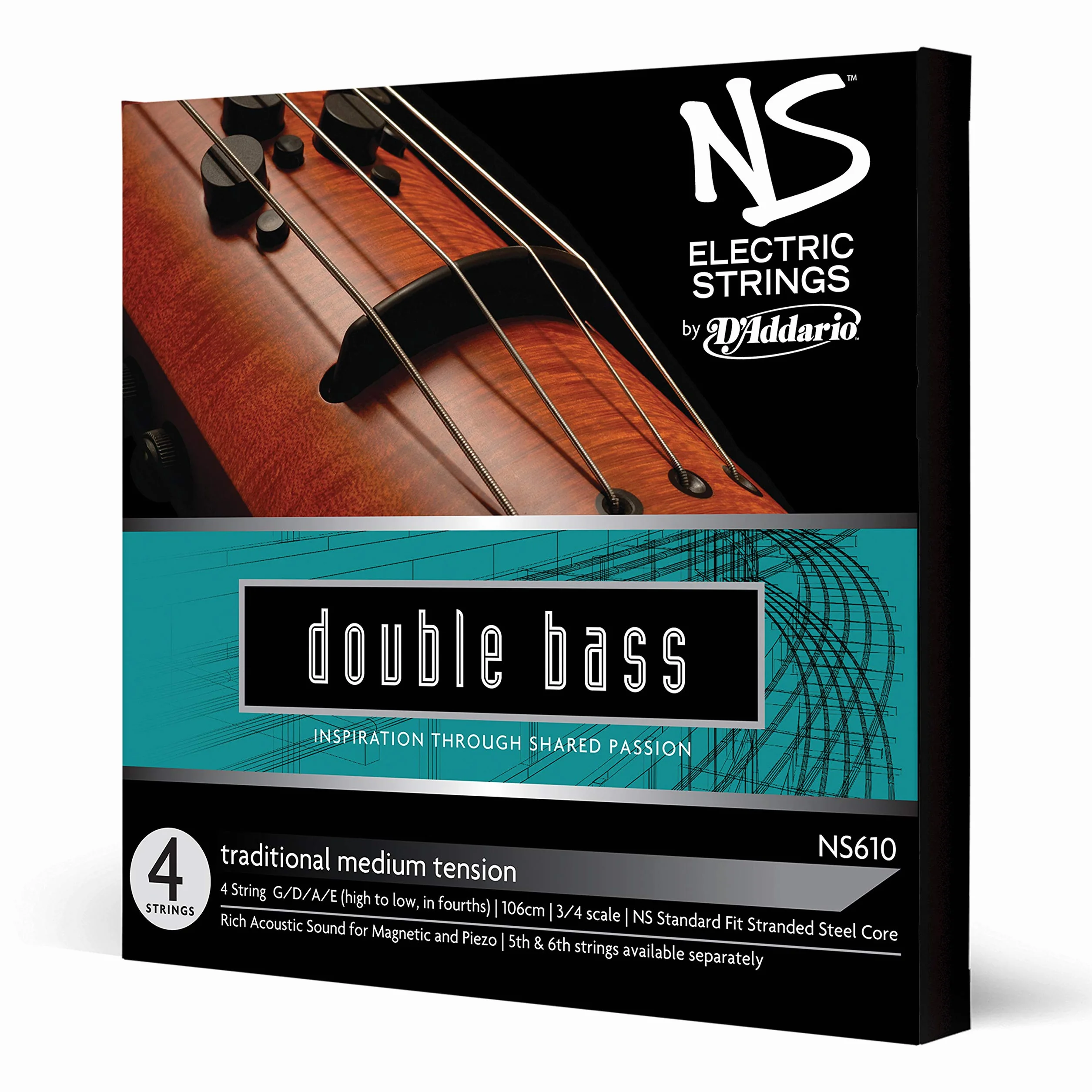 D'Addario NS Electric 3/4 Scale Medium Tension Traditional Bass String Set