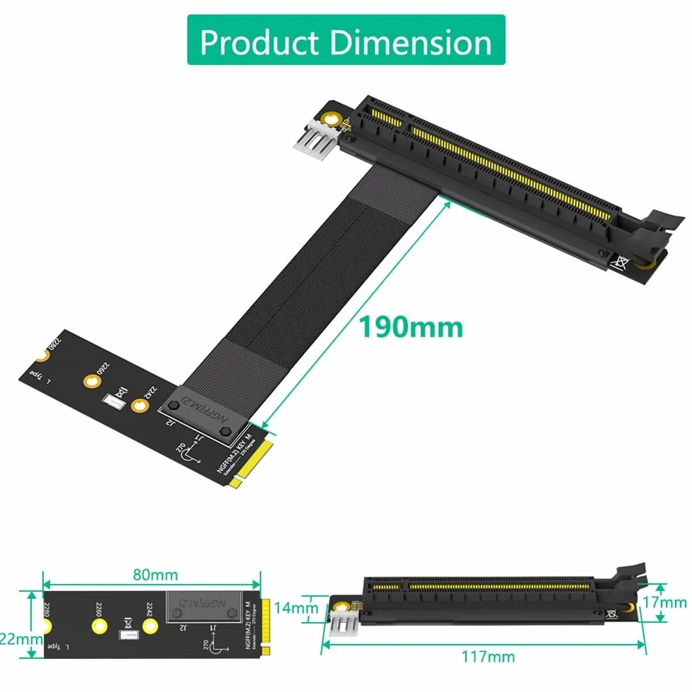 Cable Elevador M.2 NVME A PCIE X16 Adaptador Cable de Extensión de Gráficos 90 Grados PCI Express 3.0 16X A M Key Cable Elevador A