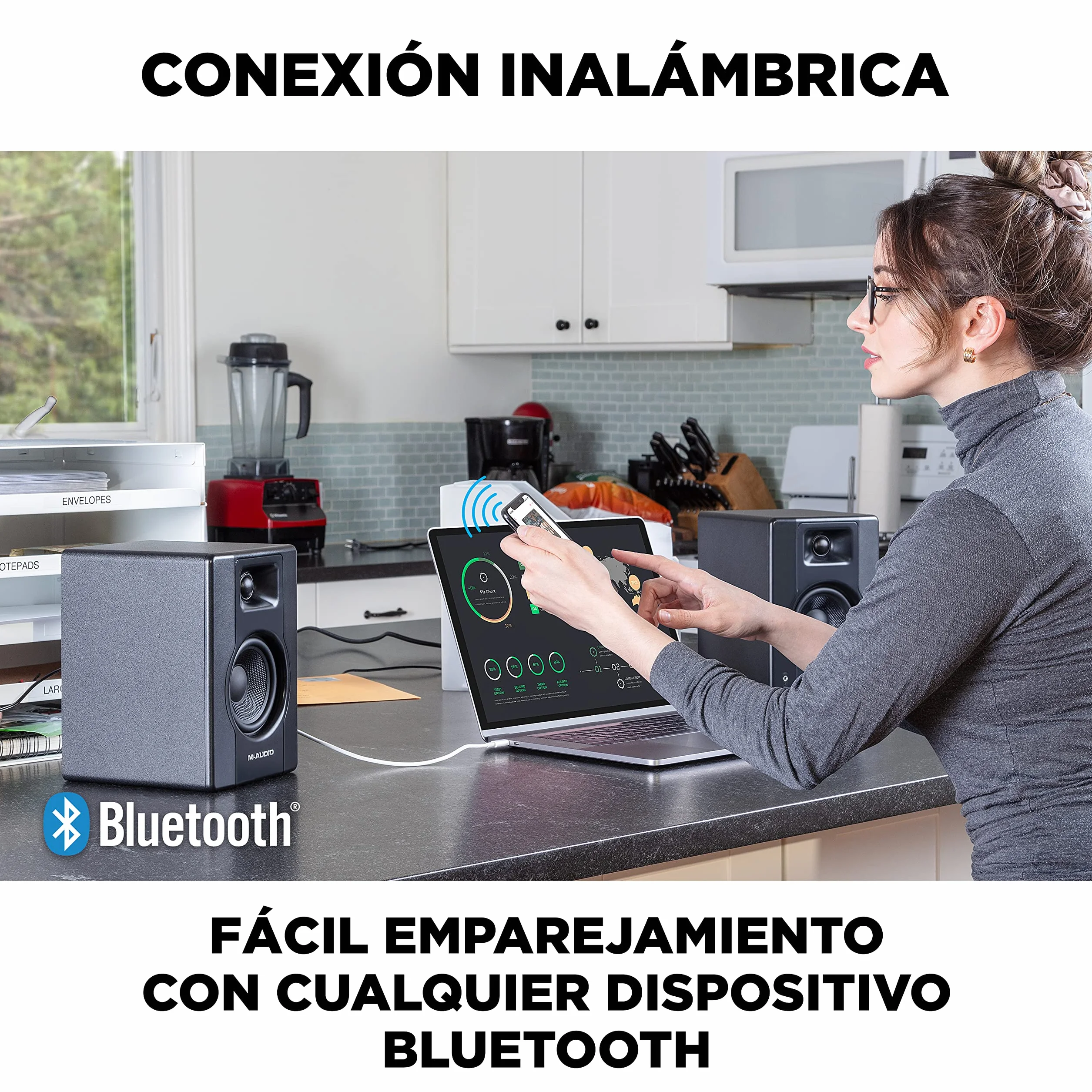 M-AUDIO BX4 BT 4.5 Pulgadas Monitores de Estudio, Altavoces Autoamplificados Bluetooth para PC para producción Musical, Juegos, Streaming, Podcast, DJ