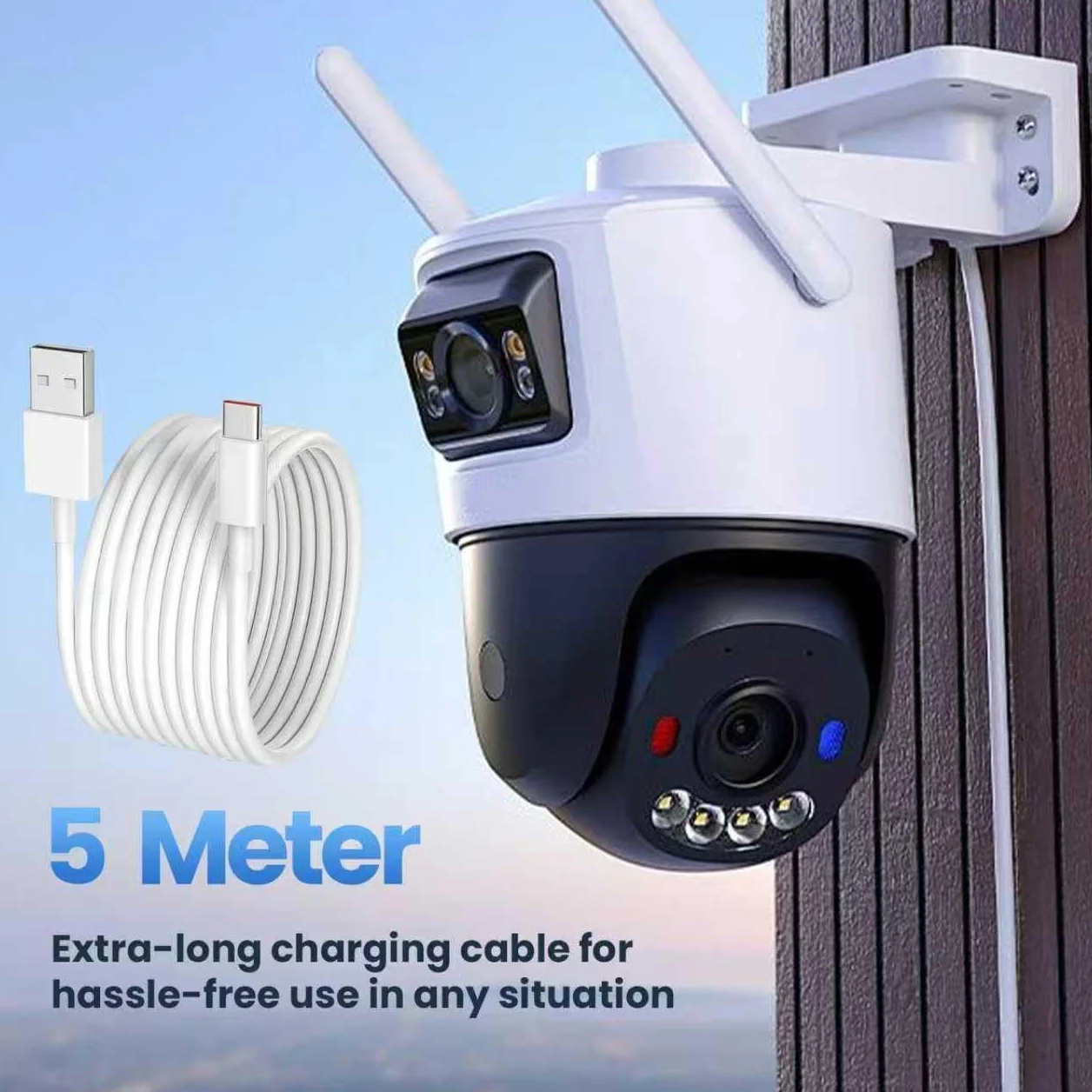 Cable de alimentación USB C 5M, USB A a Tipo C de extensión y sincronización para cámara de seguridad Mi 2K CCTV