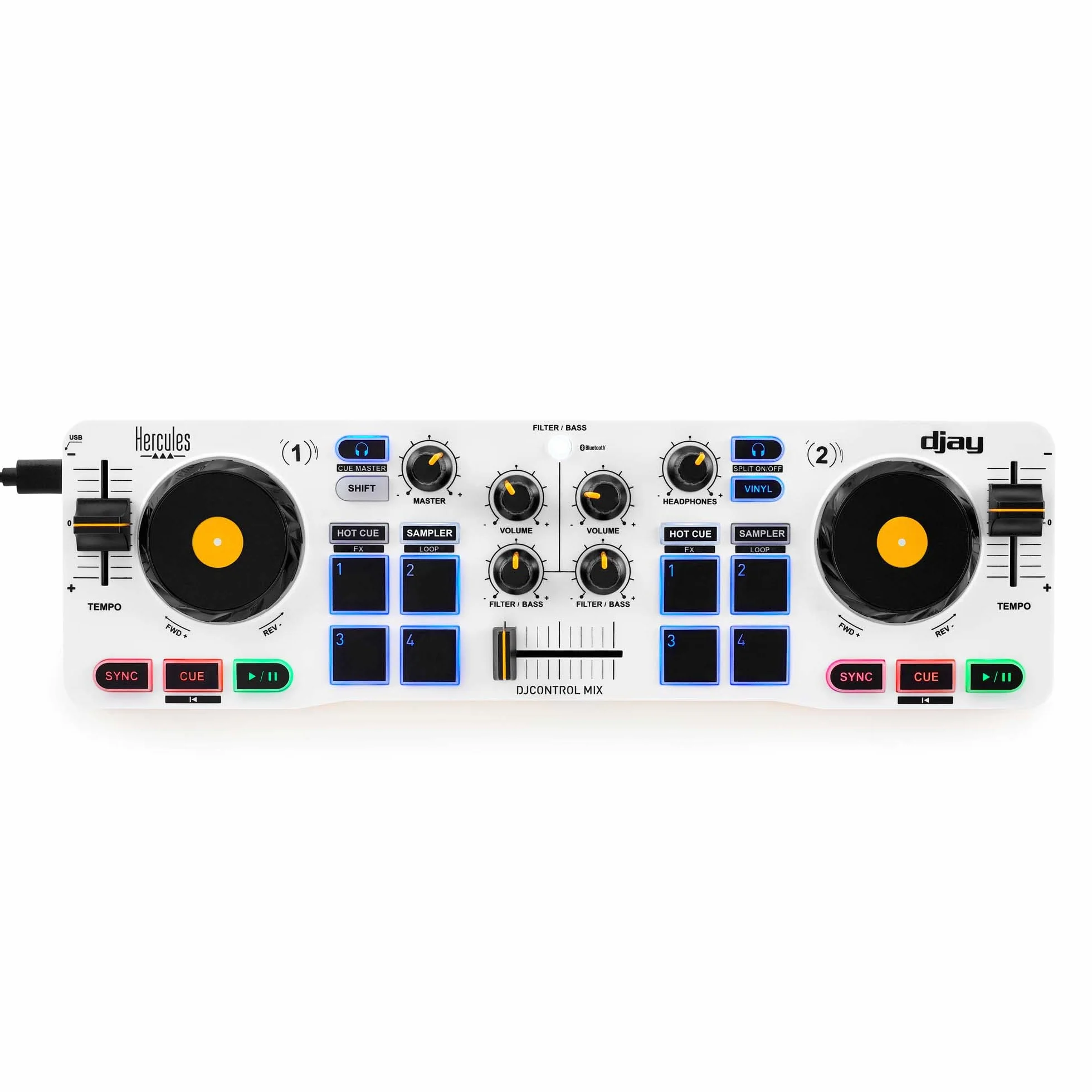 Hercules DJControl Mix - Controladora DJ Bluetooth de 2 pistas para móviles