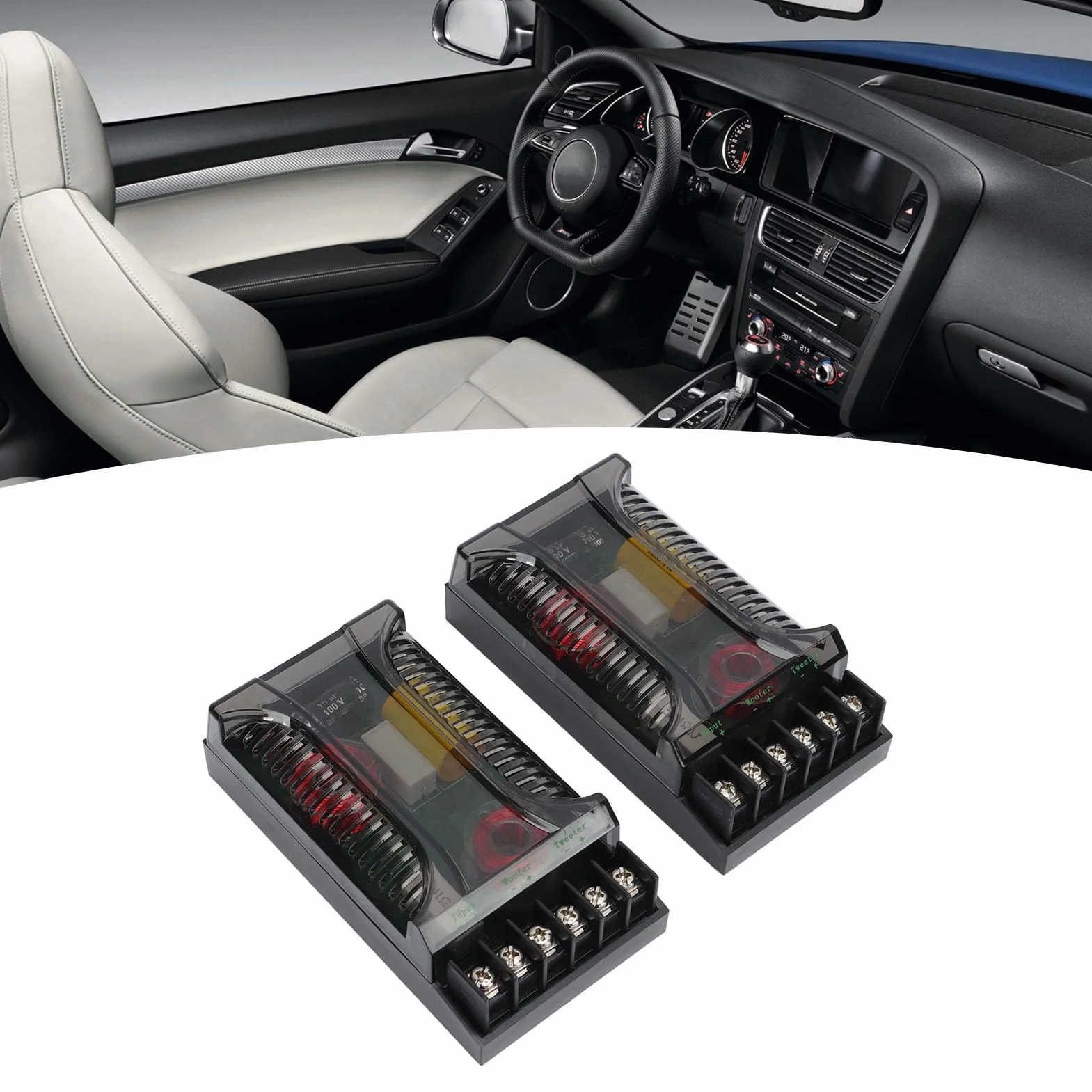 Divisor de Frecuencia para Coche, Crossover de Altavoz de 2 Vías con Protección contra Sobrecorriente y Disipación Térmica, Potencia 100W 12V para Mejorar Graves y Claridad de Sonido